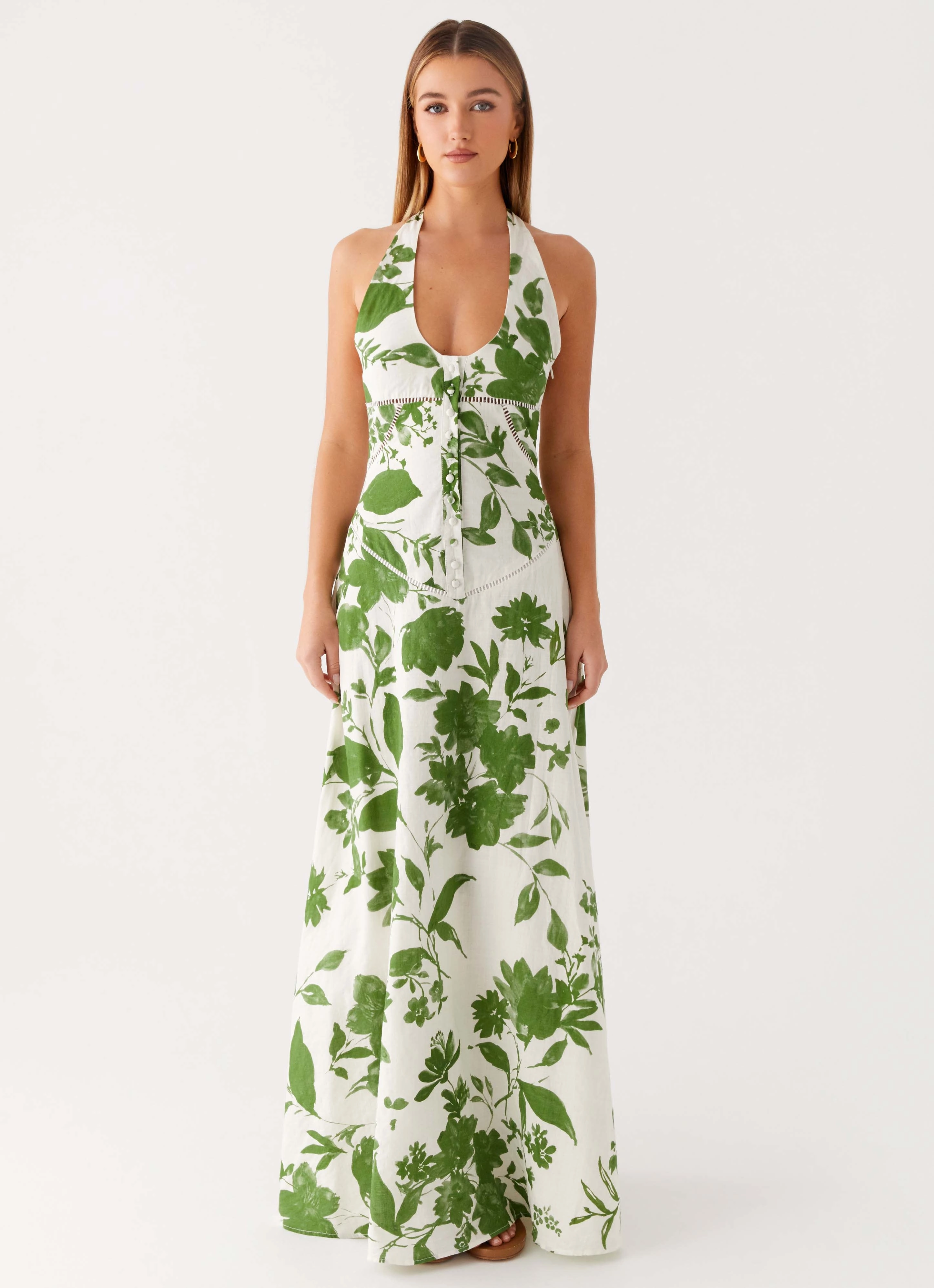 Ember Valley Maxi Dress - Verdant Bloom Bold Mood Pleated-Skirt