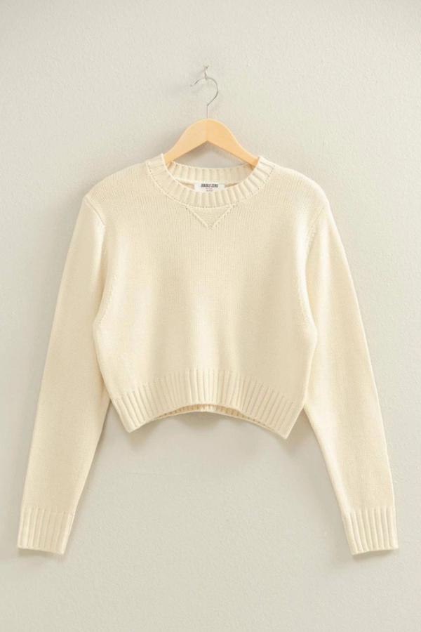 Cropped Long Sleeve Sweater Top Grid Back Panel Thermal regulation