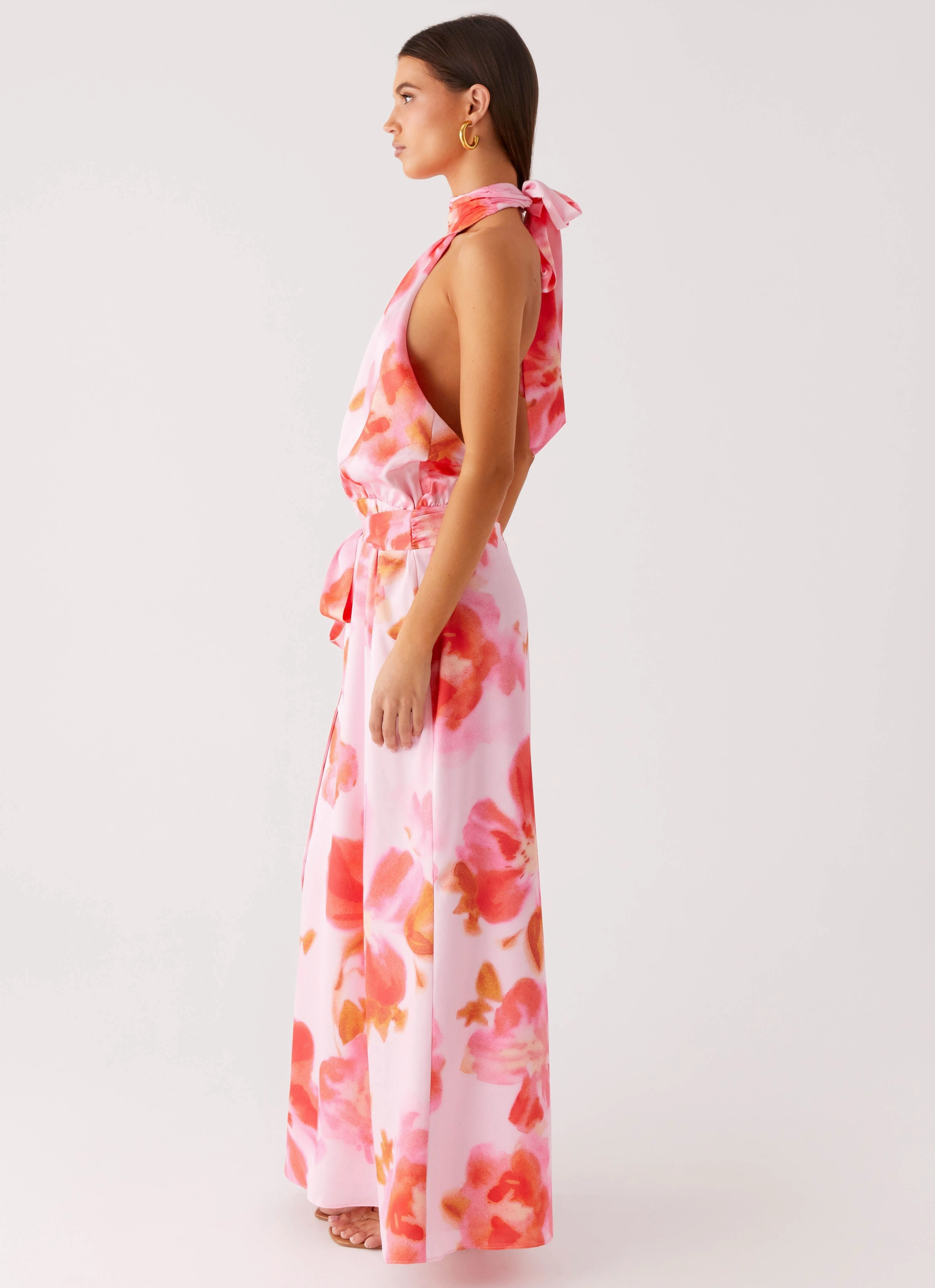 Soft Fabric Seasonal Layering Diablo Backless Maxi Dress - Blushing Blossom