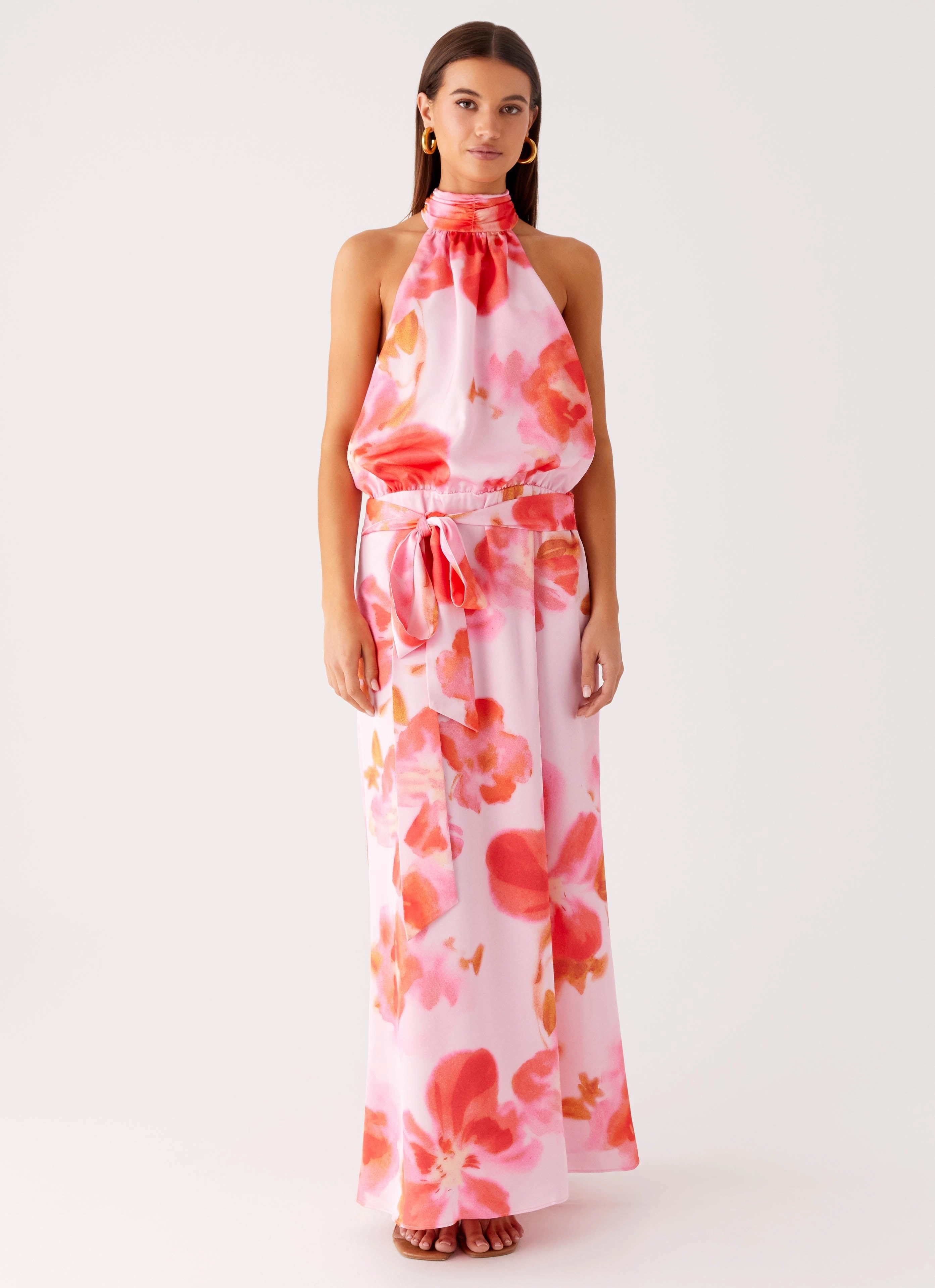 Minimal Motion Bride Side Diablo Backless Maxi Dress - Blushing Blossom