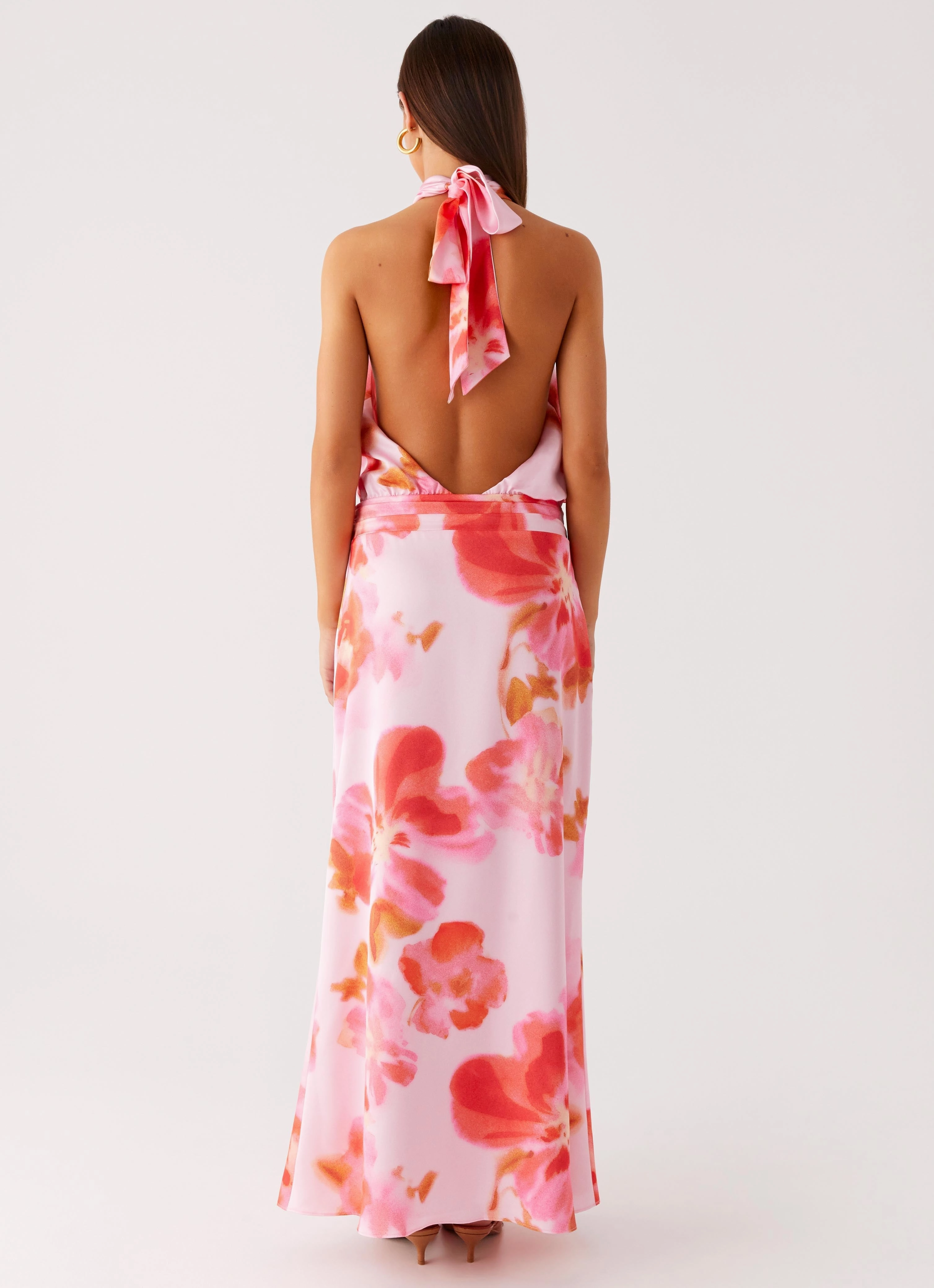 Chic Style Diablo Backless Maxi Dress - Blushing Blossom