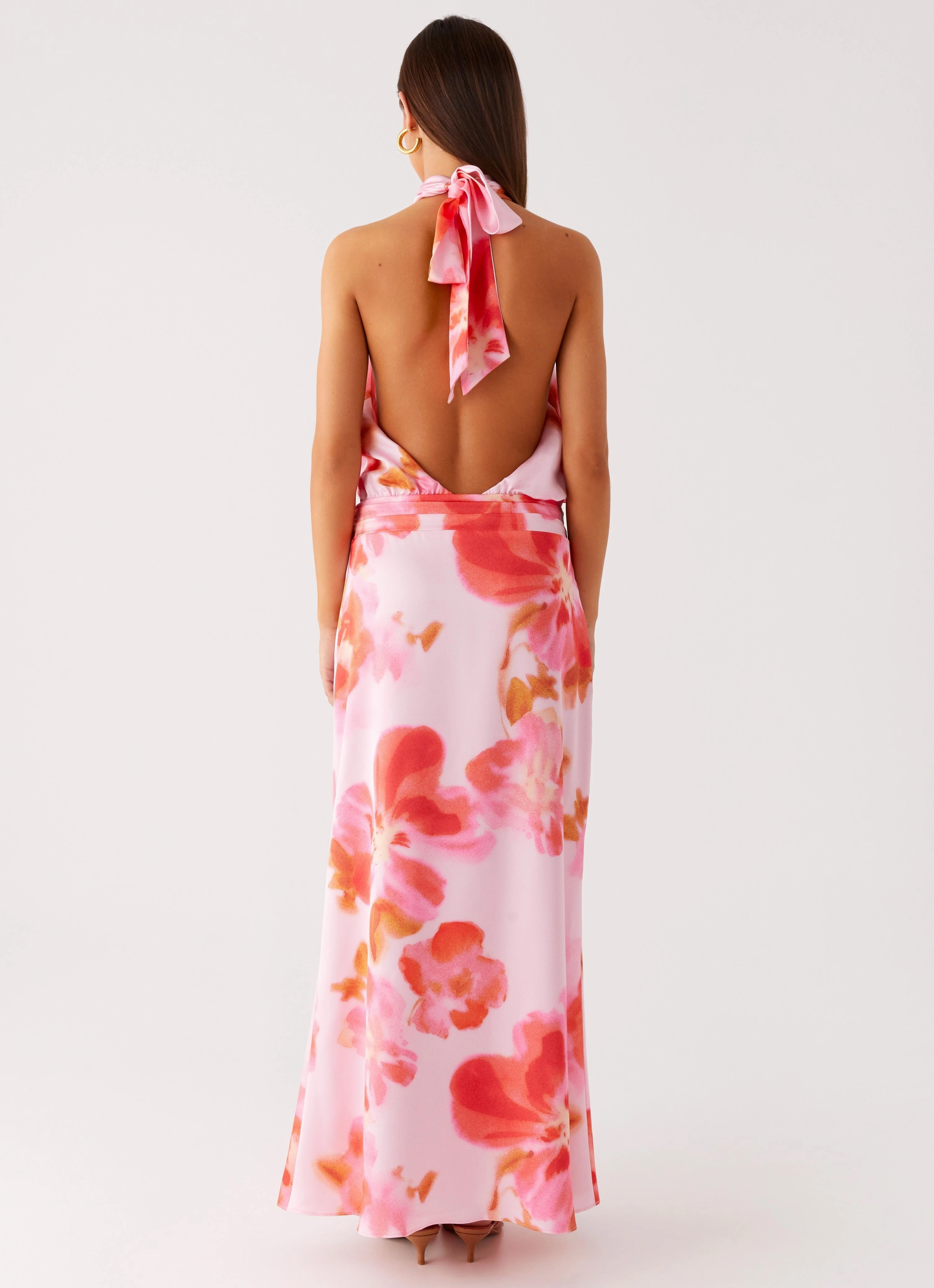 Diablo Backless Maxi Dress - Blushing Blossom Empire Waist