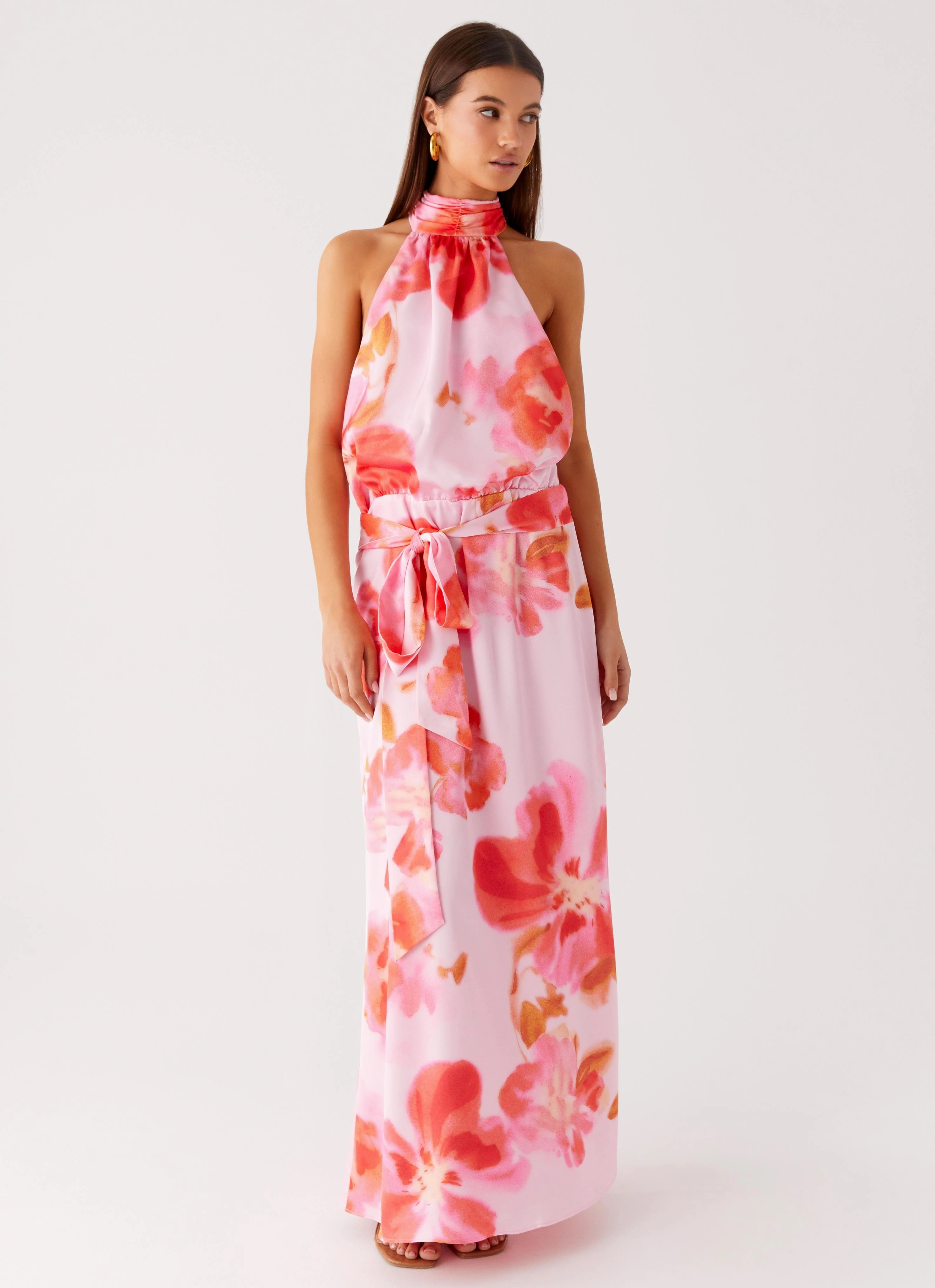 Feminine Design Diablo Backless Maxi Dress - Blushing Blossom