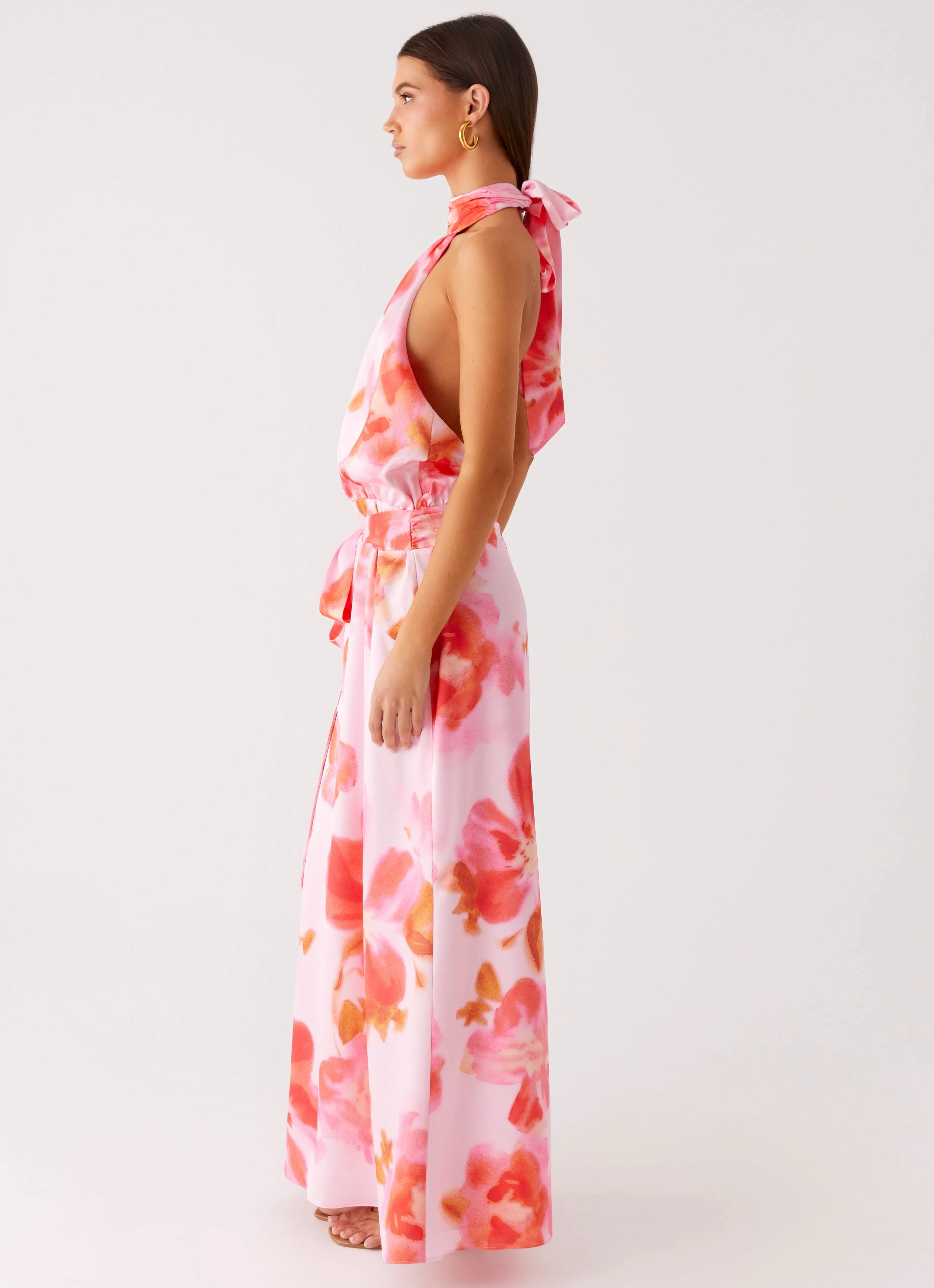 Diablo Backless Maxi Dress - Blushing Blossom Artistic Flair