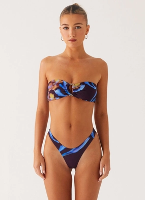 Cuba Strapless Bikini Top - Dark Floral Wide waistband