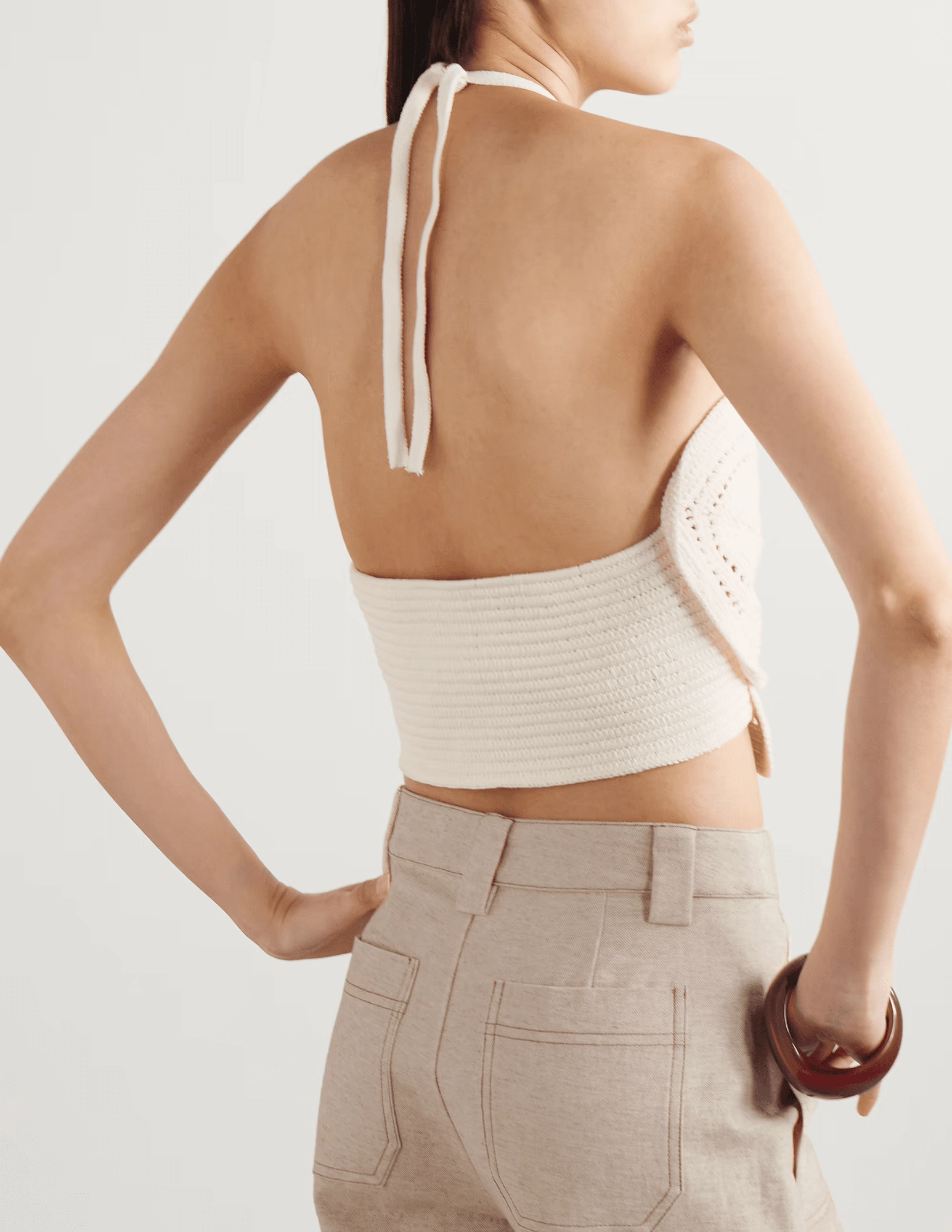 Cult Gaia Emelia Crochet Halter Top Multi Panel Cut Simple Cut