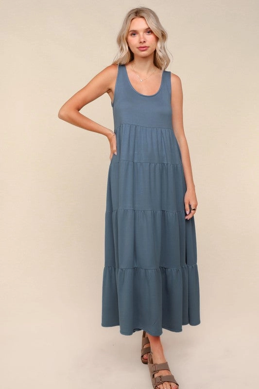 Villa Light Casual day-to-night piece Bethany Solid Tiered Maxi Baby French Terry Dress