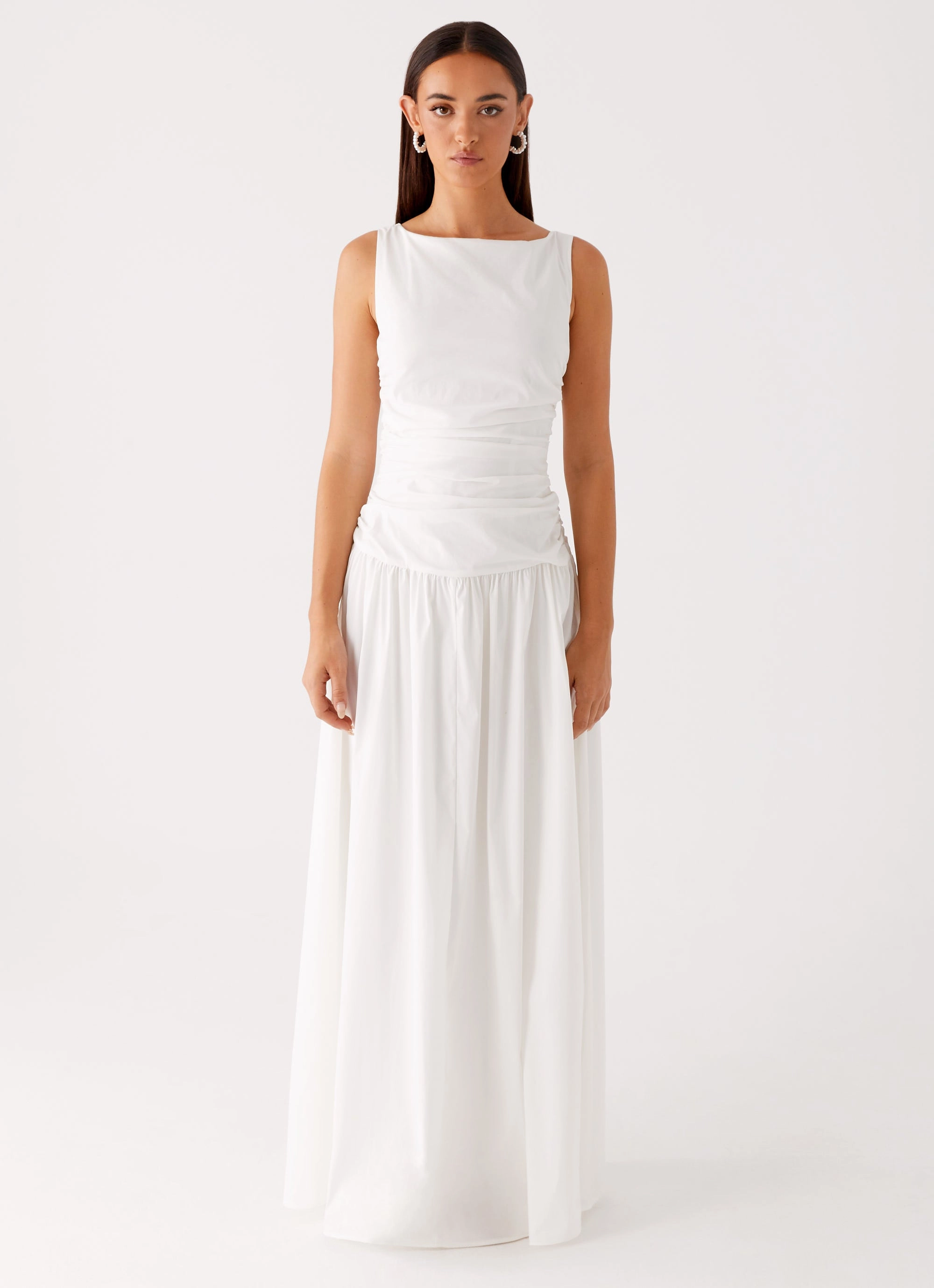 Effortless Pair Carmel High Neck Maxi Dress - White