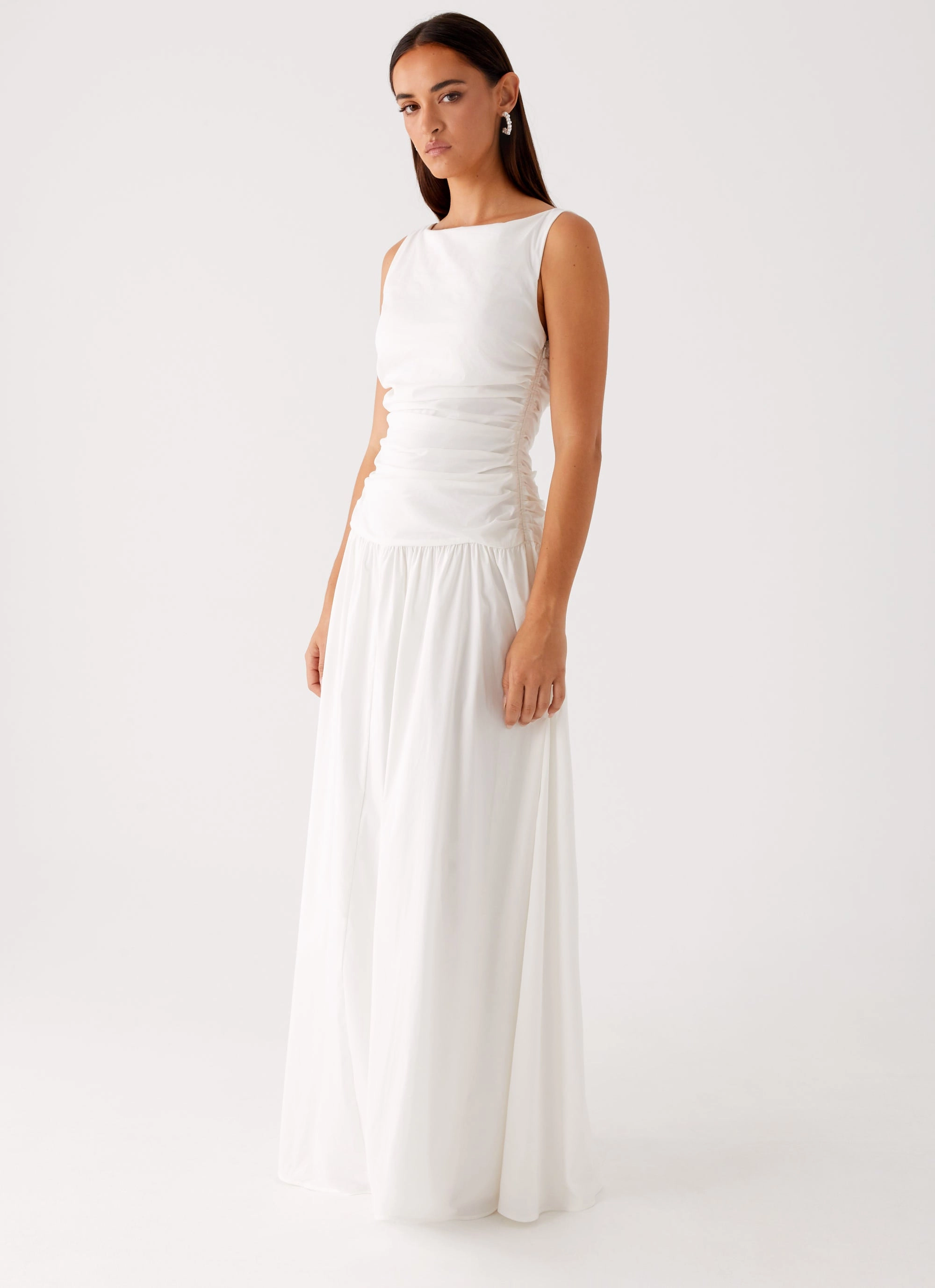Carmel High Neck Maxi Dress - White Breath Ease