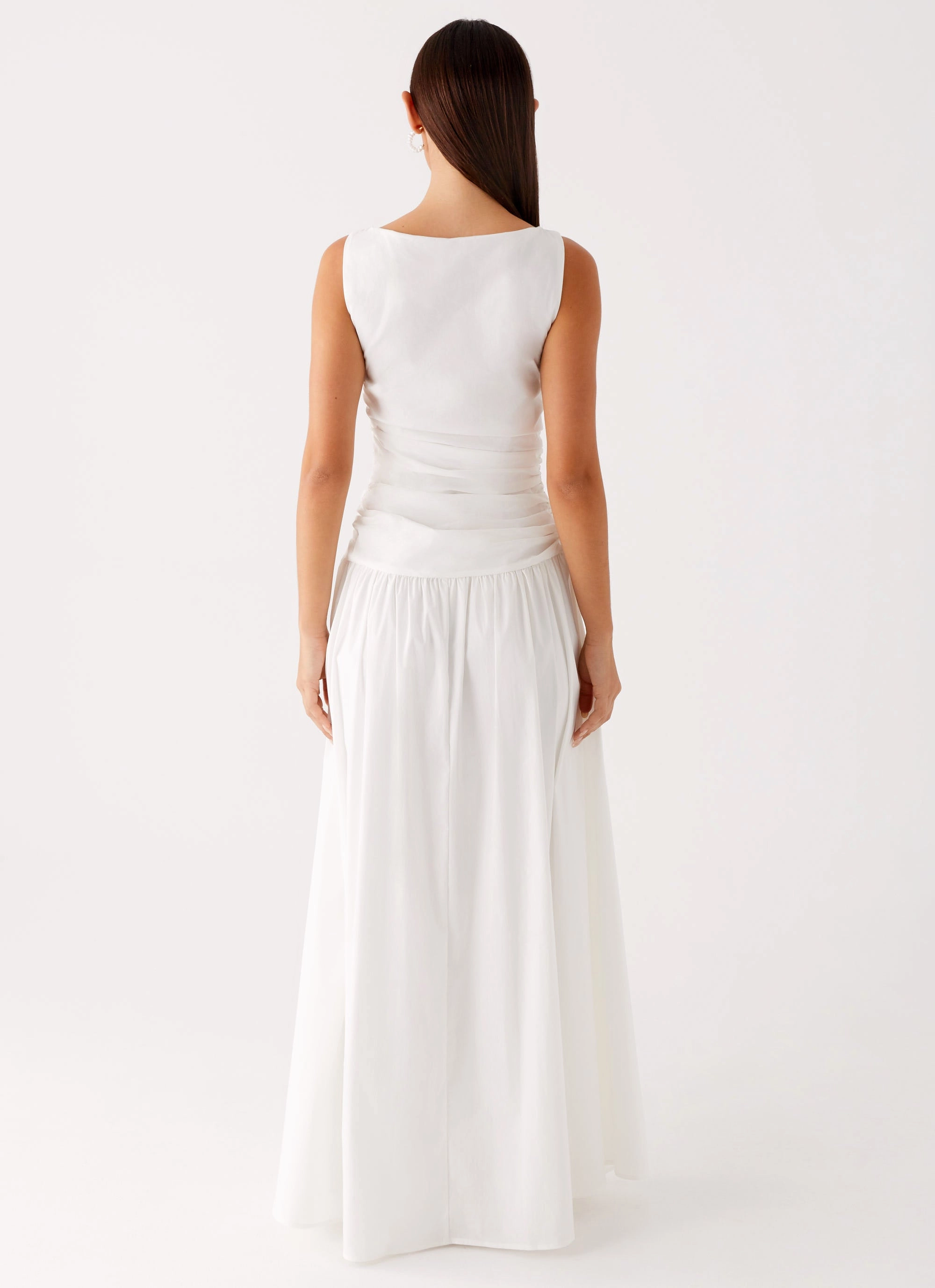 Stylish Feel Ankle-length Carmel High Neck Maxi Dress - White