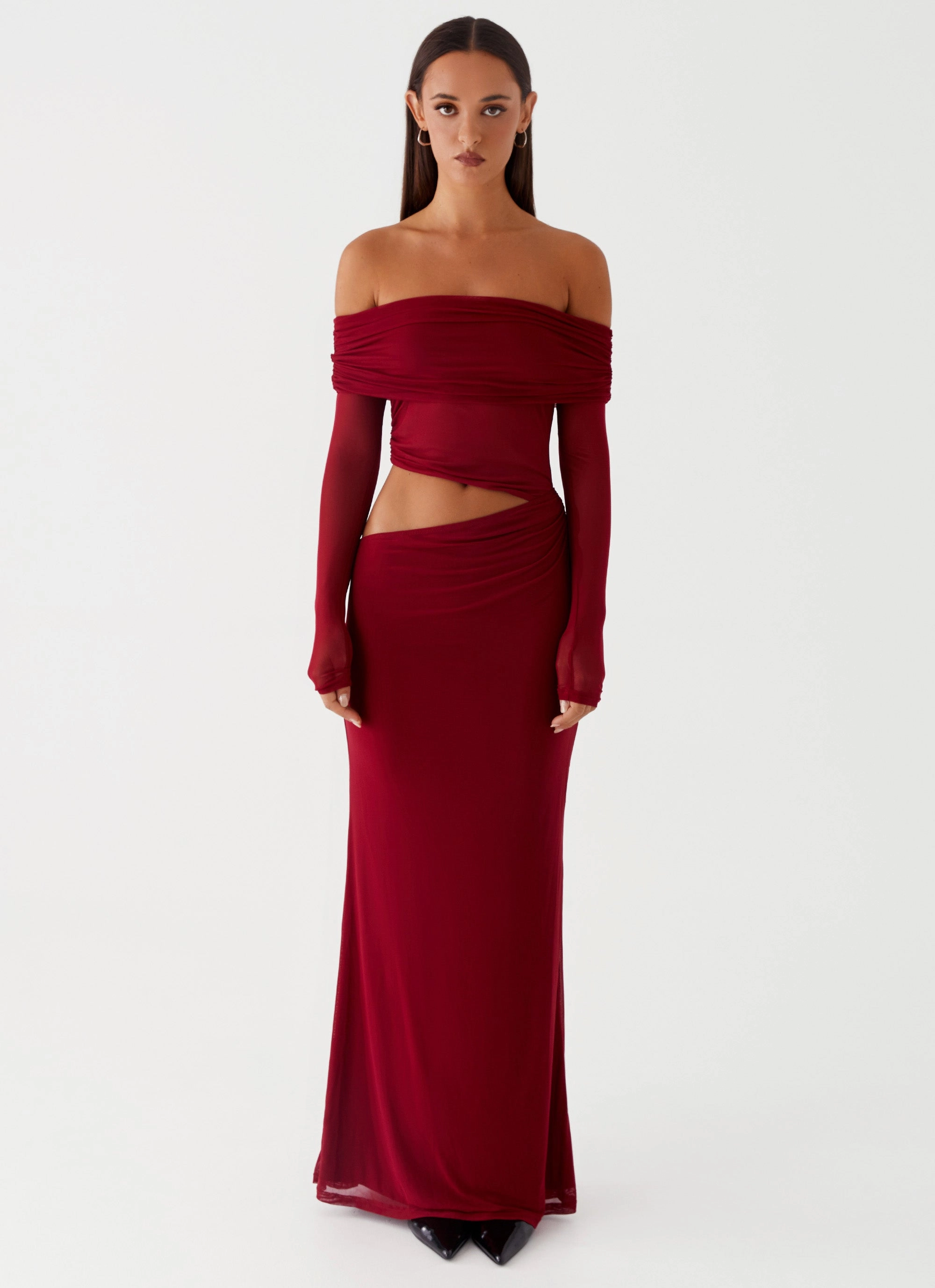 Emery Maxi Dress - Cherry Red Rhinestone-Detail