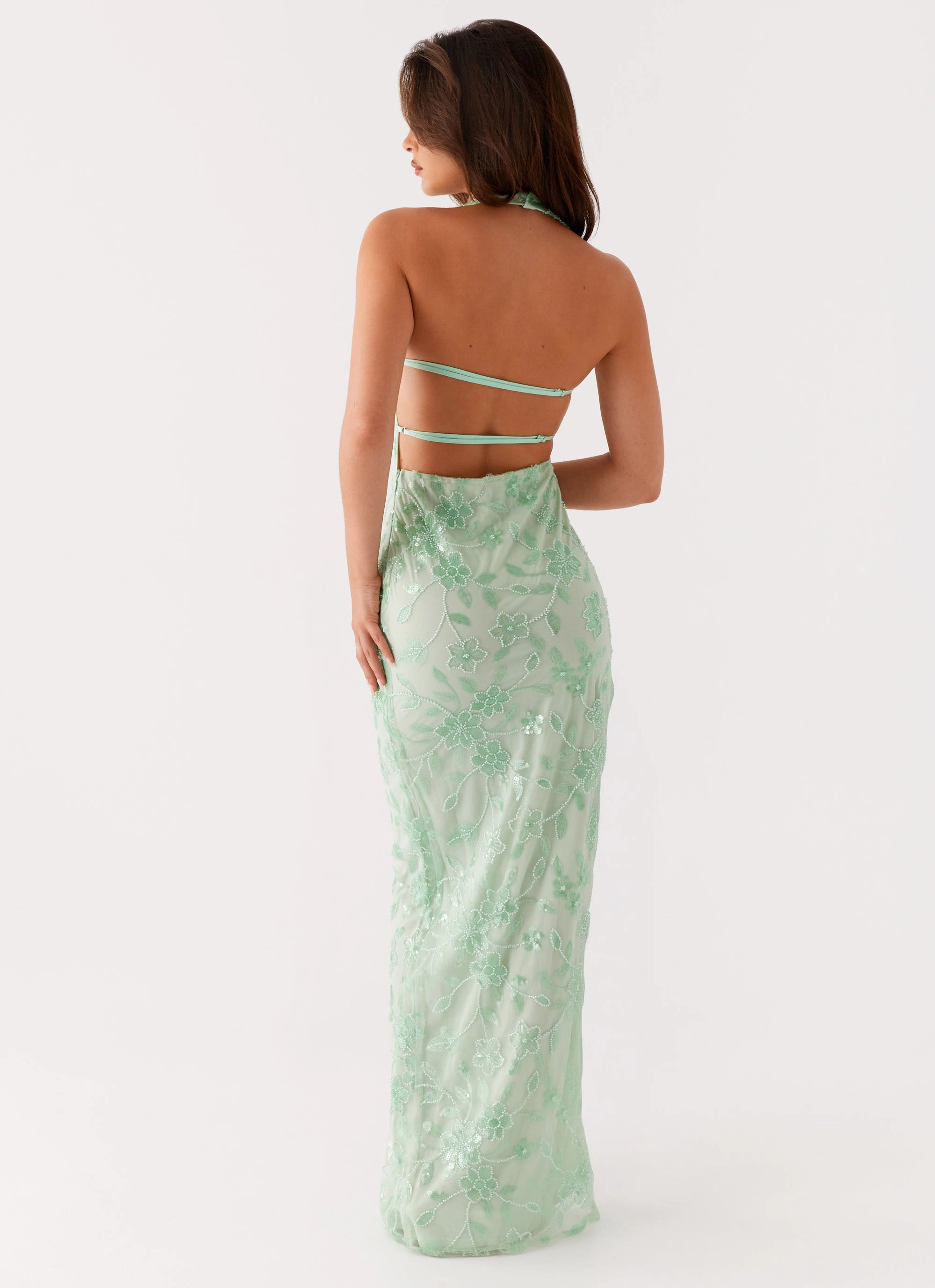 Fashion Daily Bright Petal Cydney Beaded Maxi Dress - Sage
