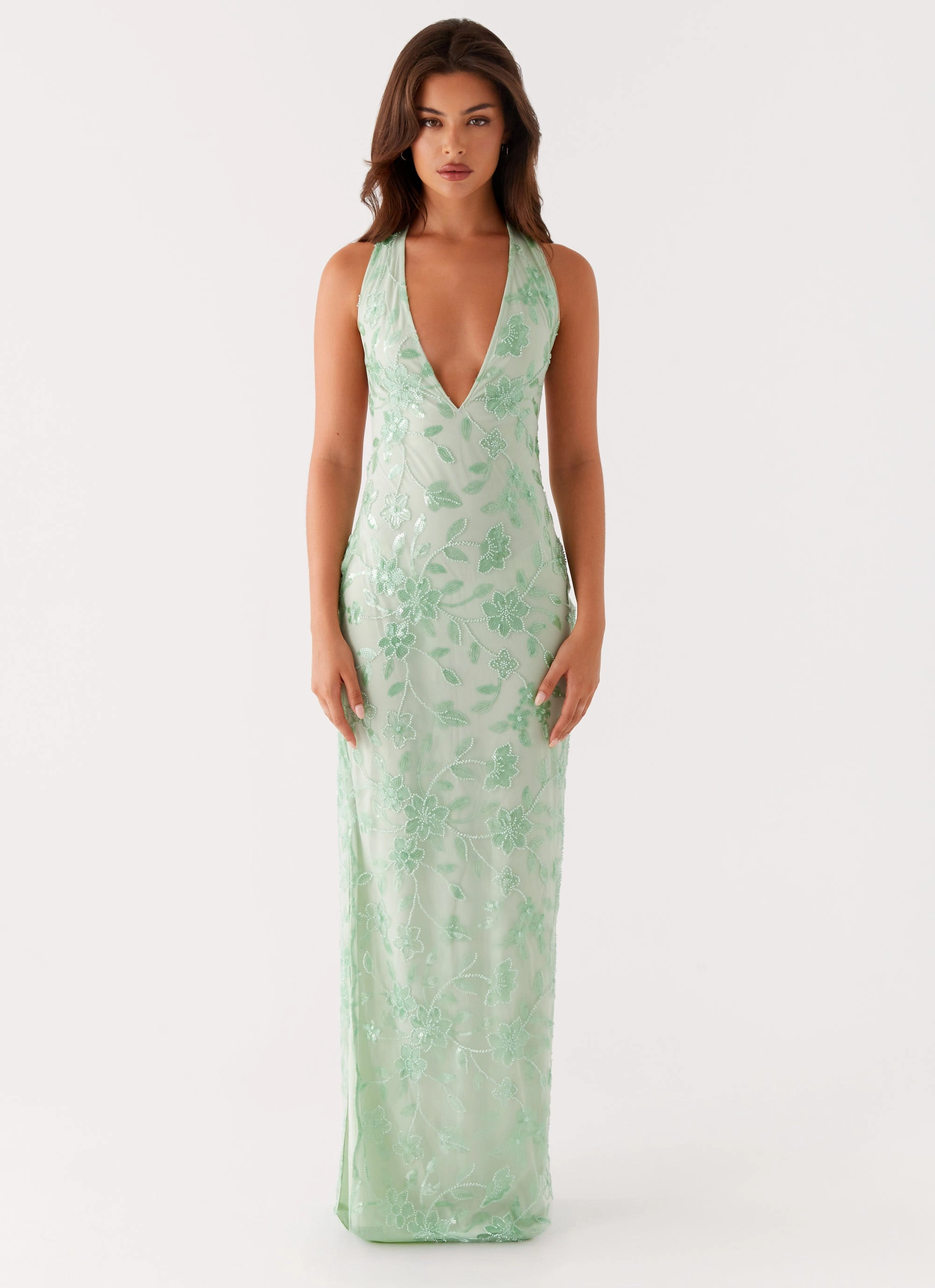 Whimsical Mood Statement Look Cydney Beaded Maxi Dress - Sage