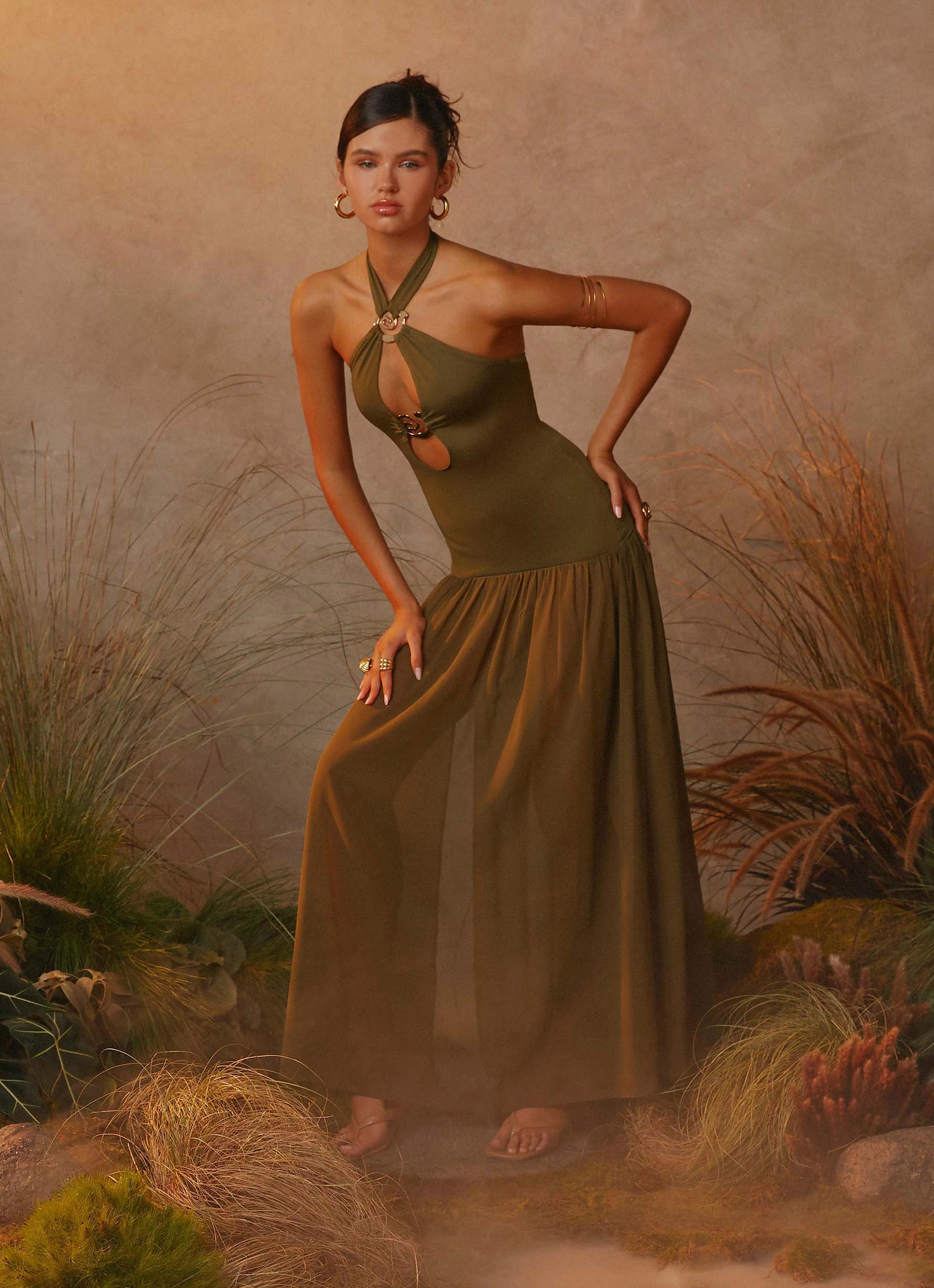 Cypress Kiss Maxi Dress - Khaki Grace Soft Comfortable Shape