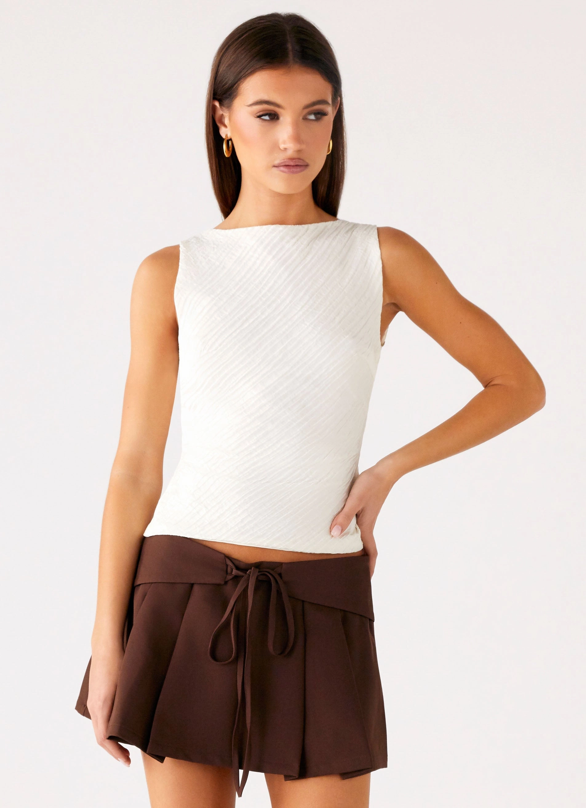 Cypriana Tie Back Top - White Classic Cut
