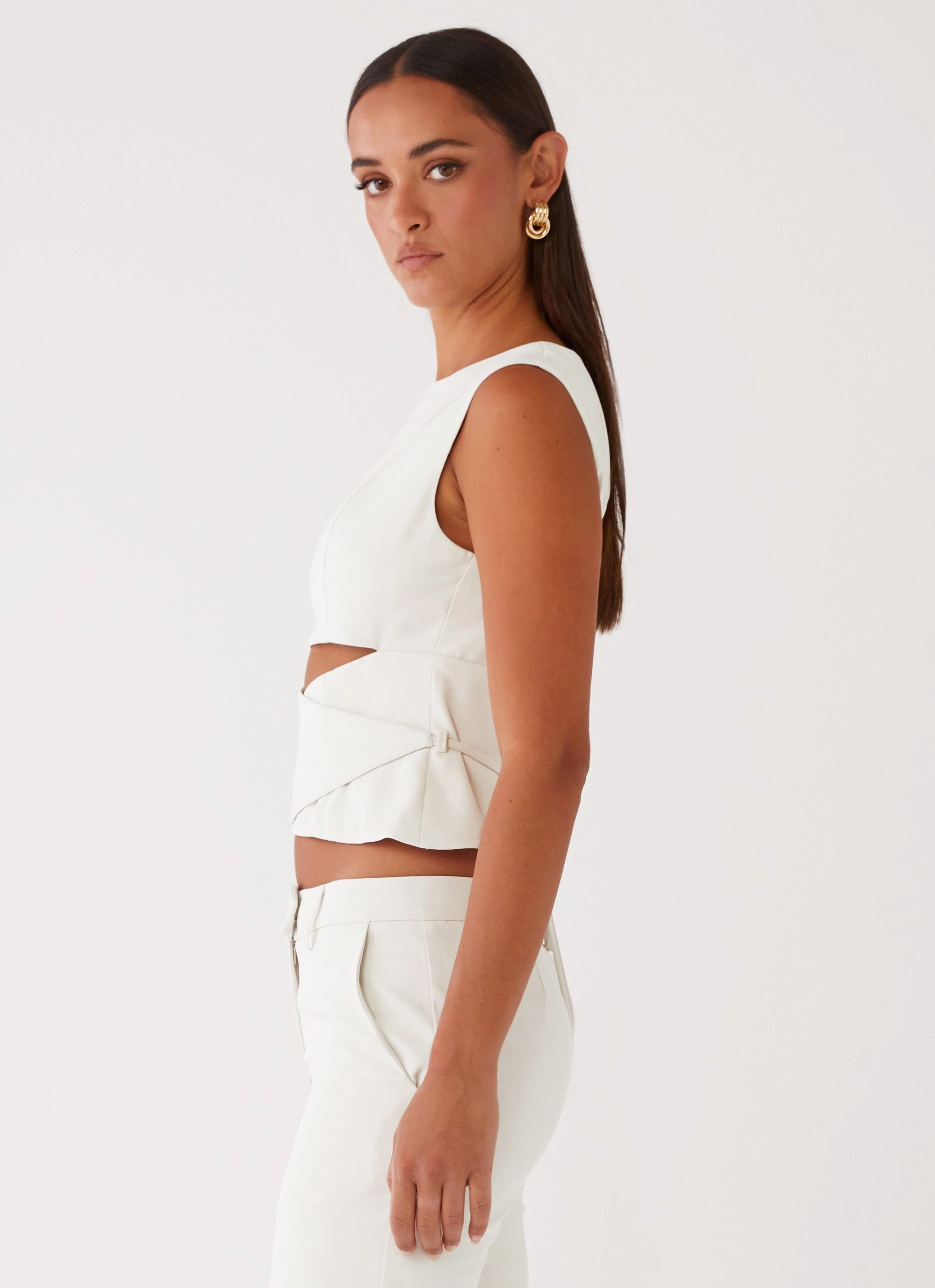 ContrastStitching Cyra Wrap Top - Ivory