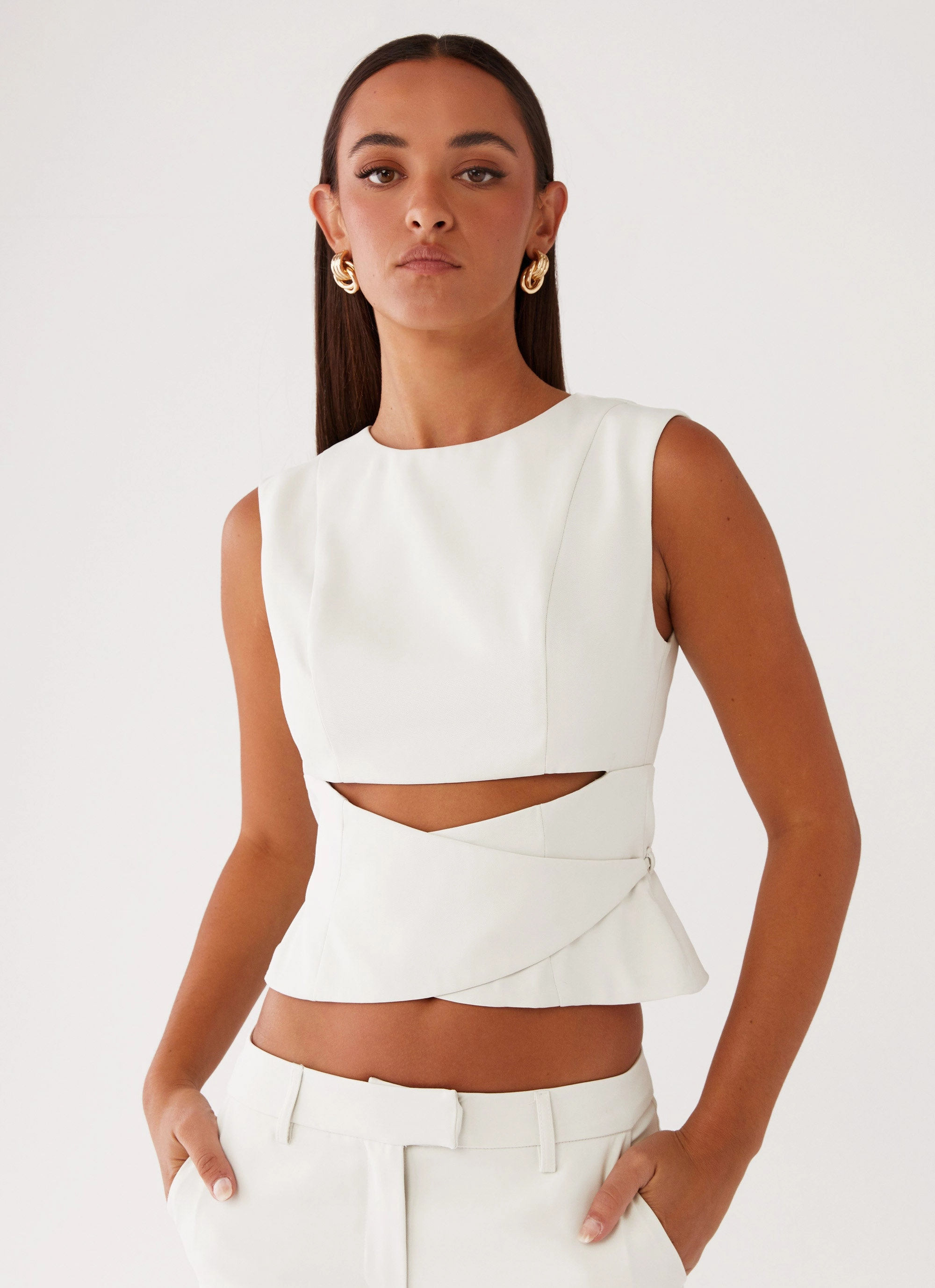 Multi Directional Zipper Placement Cyra Wrap Top - Ivory