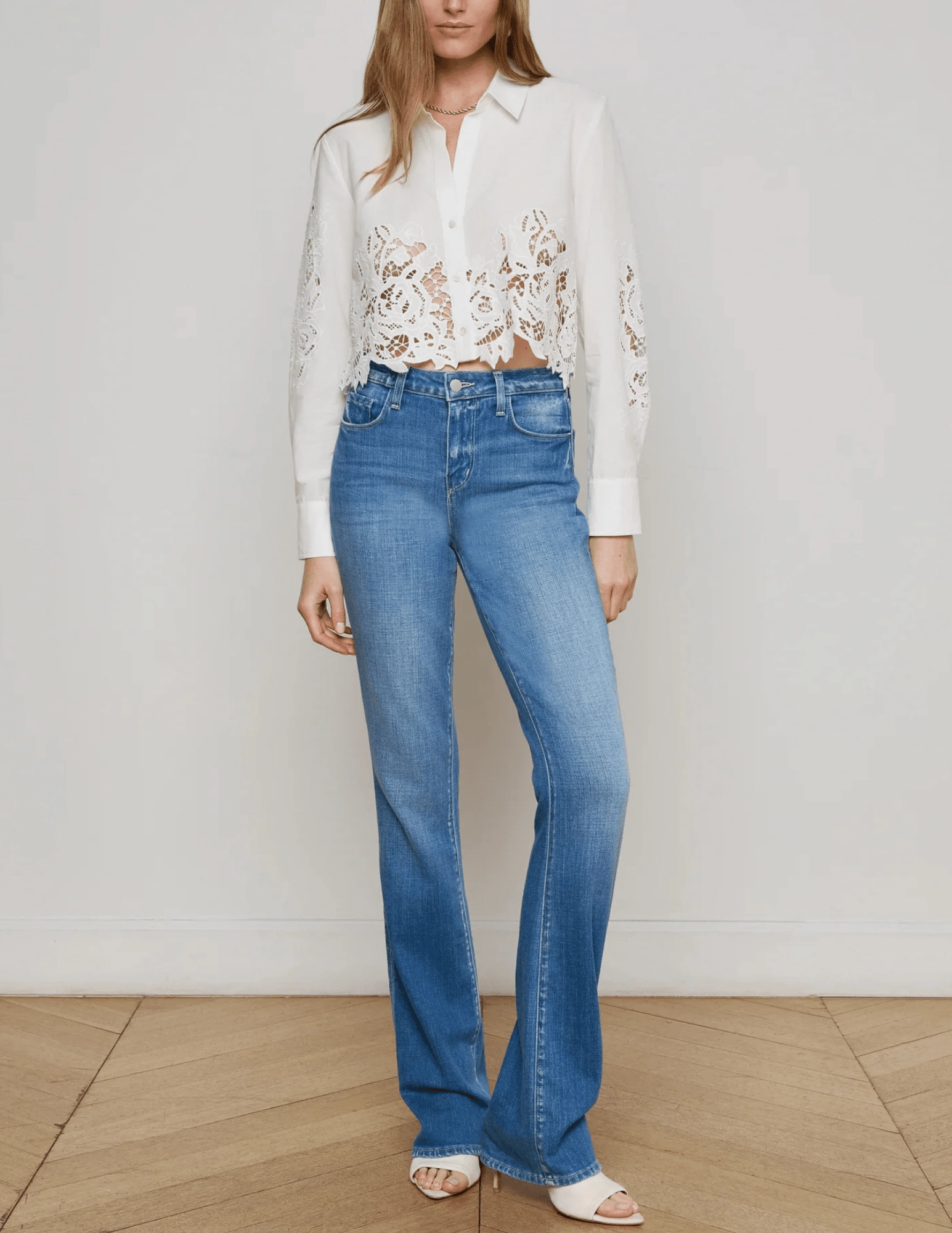 L'AGENCE Seychelle Lace Cropped Blouse Outdoor Use FrictionResistantEdging