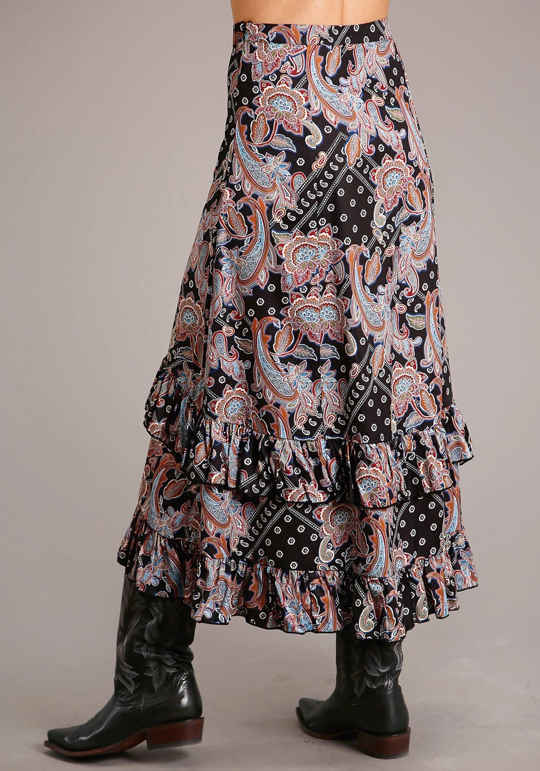 All Day Fit Roper Womens Black Polyester Boho Paisley Skirt