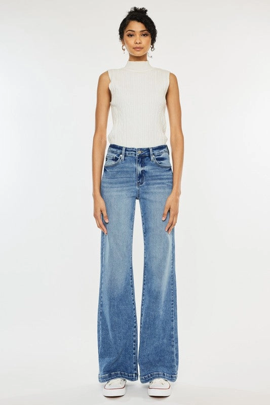 DAKOTAH OPEN PACK HIGH RISE WIDE LEG FLARE JEANS NonRestrictive Fit Interlock Stitch Detail