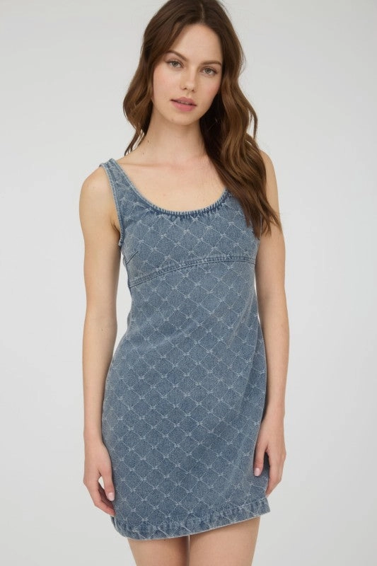 Lounge Cut Dalilah Bow Pattern Sleeveless Denim Mini Dress