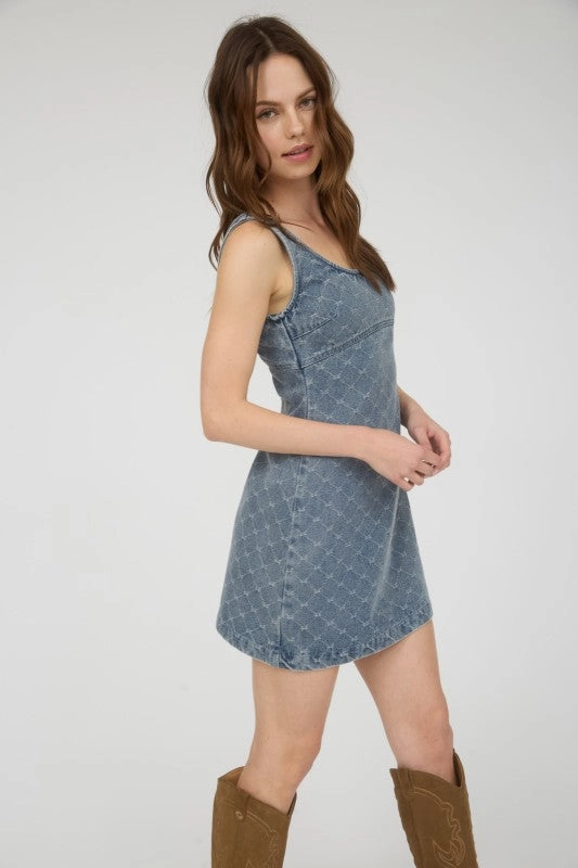 Must Have Upgrade-Option Dalilah Bow Pattern Sleeveless Denim Mini Dress