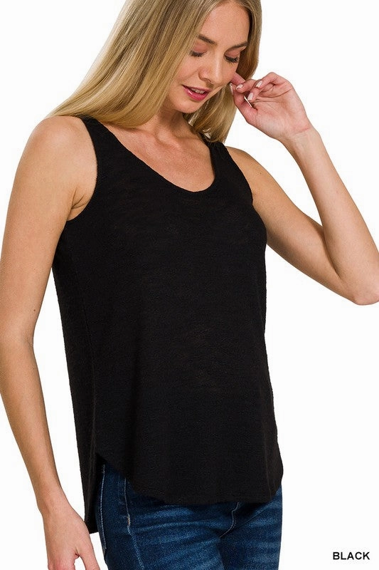 Dalilah Double Scoop Slub Hacci Neck Tank Top simple design