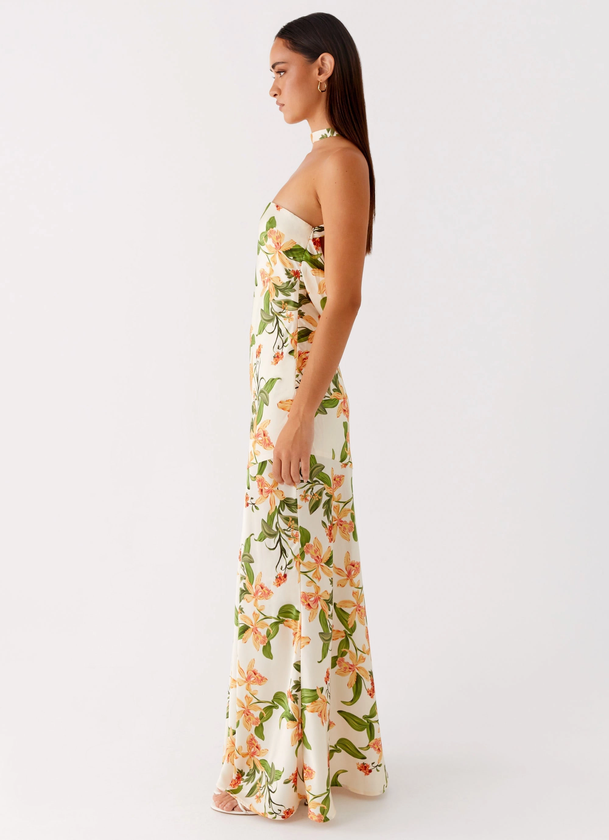 Damali Satin Maxi Dress - Floral Print Quiet Luxury Evening Event