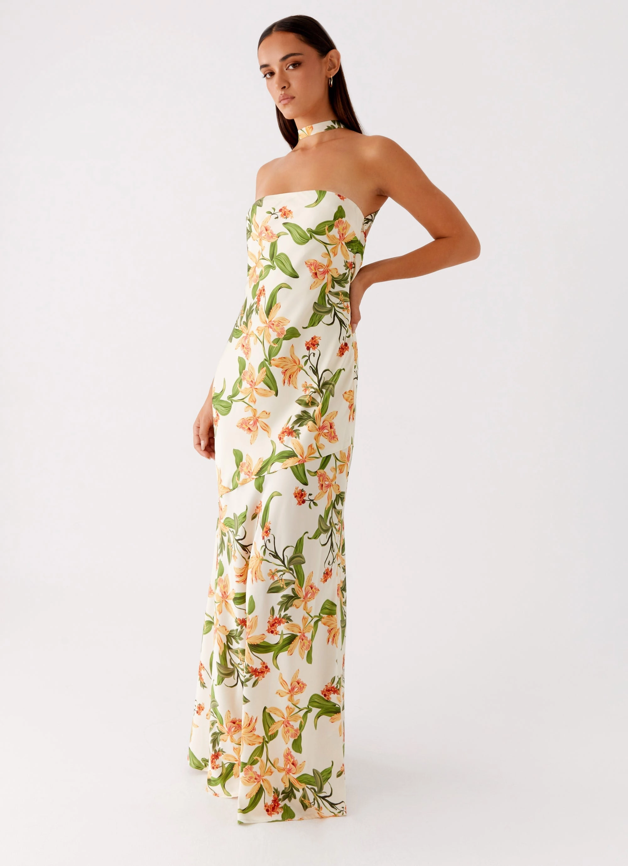 Damali Satin Maxi Dress - Floral Print EasyCareMaterial