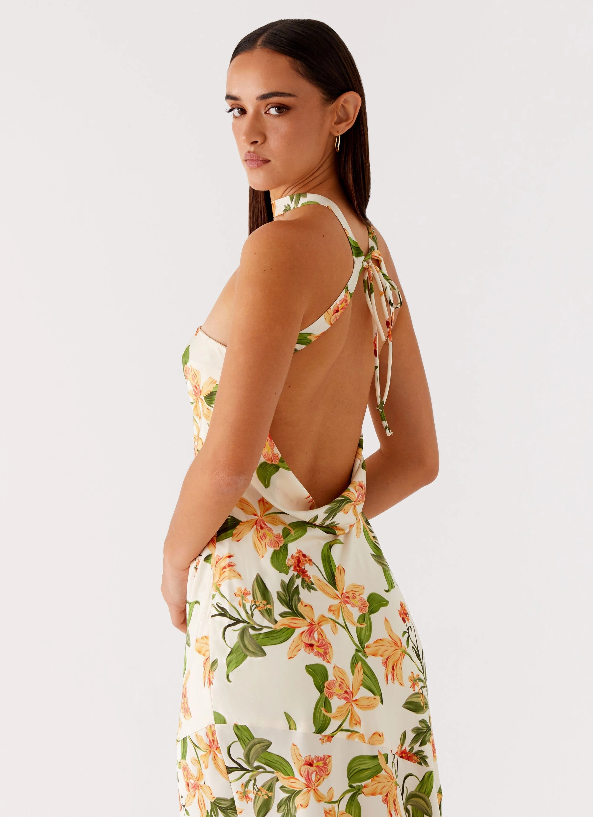 Casual Chic Wear Elegant Line Damali Satin Maxi Dress - Floral Print