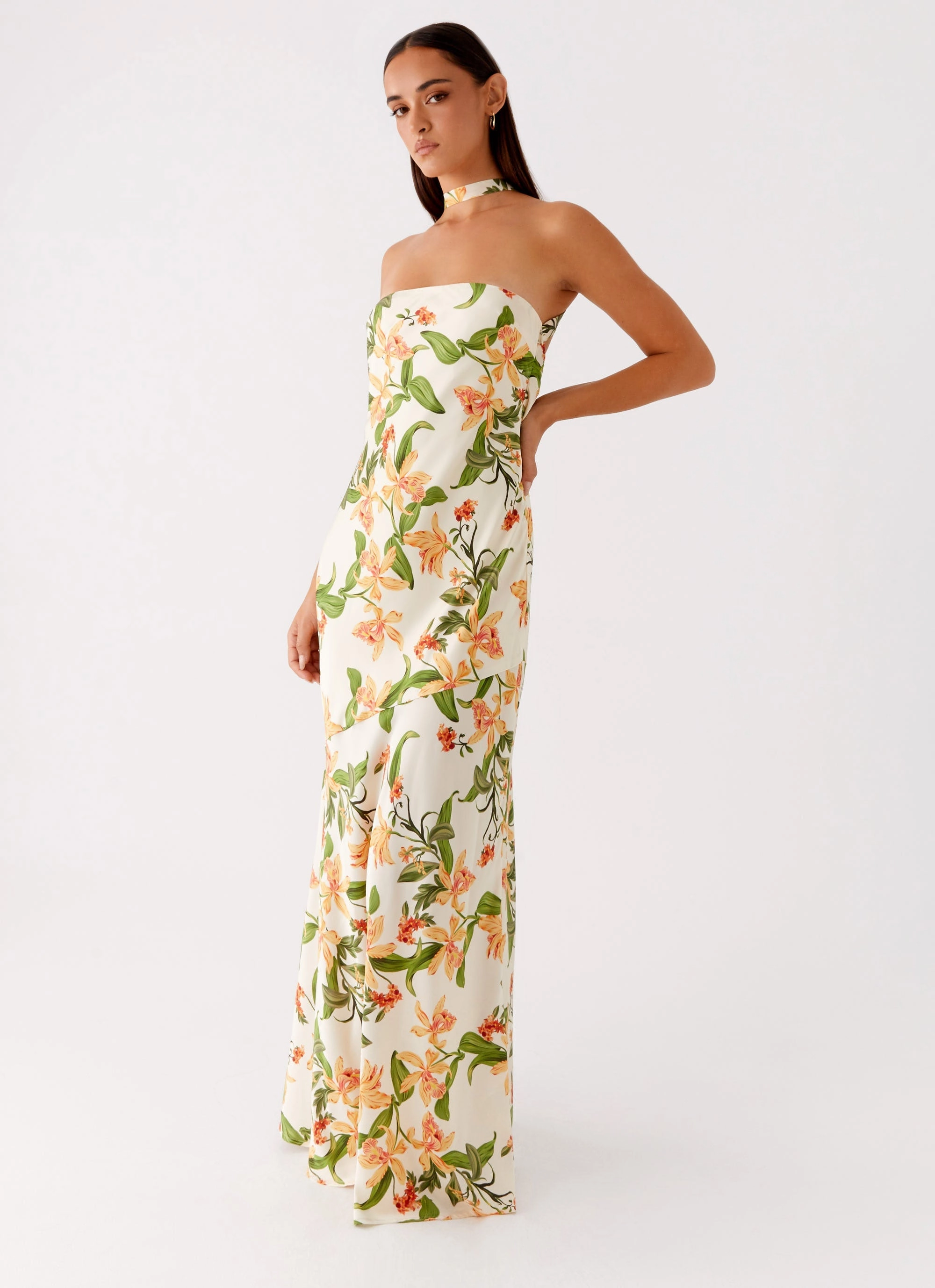 Street Flex Smart Layer Damali Satin Maxi Dress - Floral Print