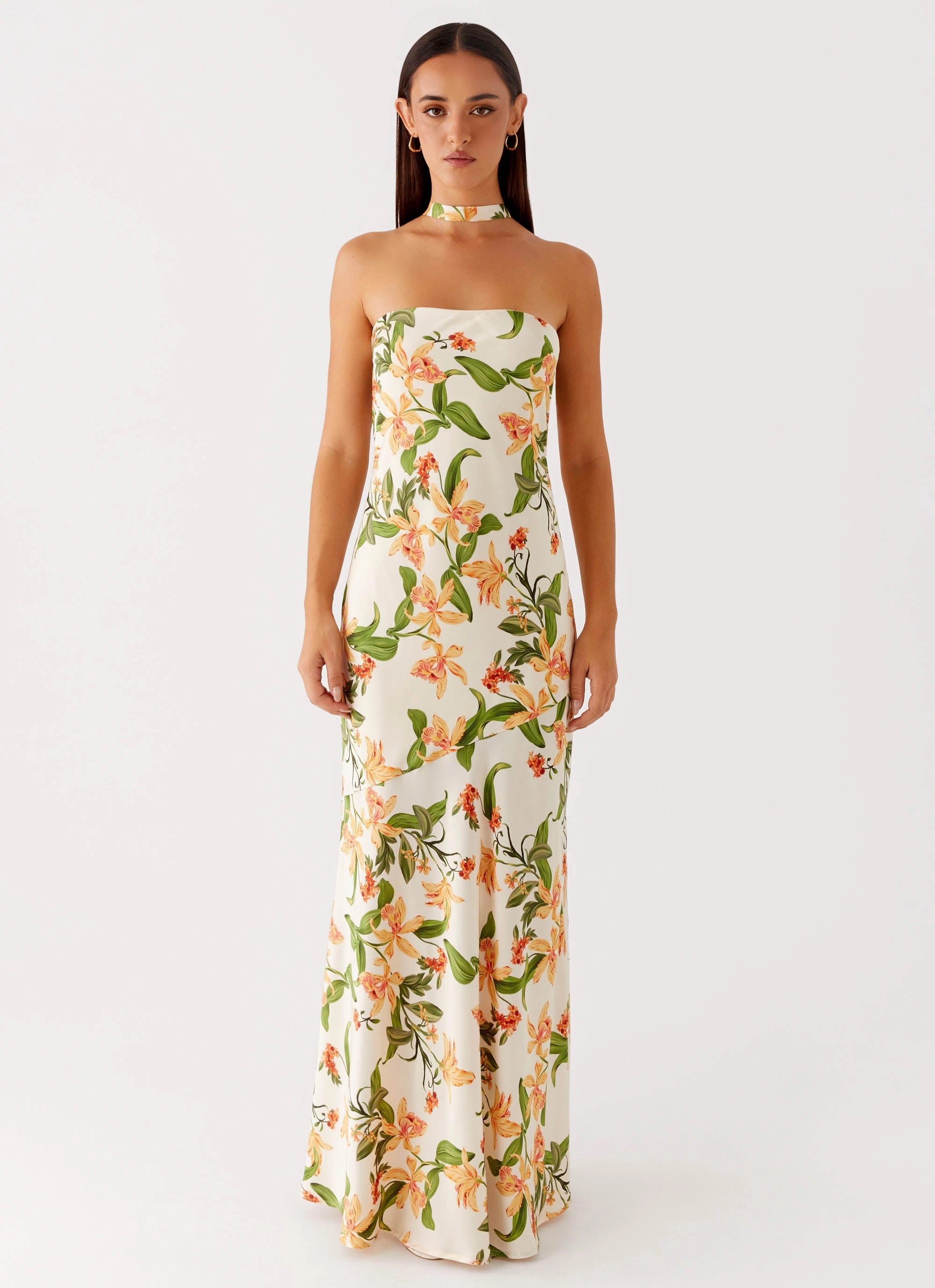 Damali Satin Maxi Dress - Floral Print Polite Vibe