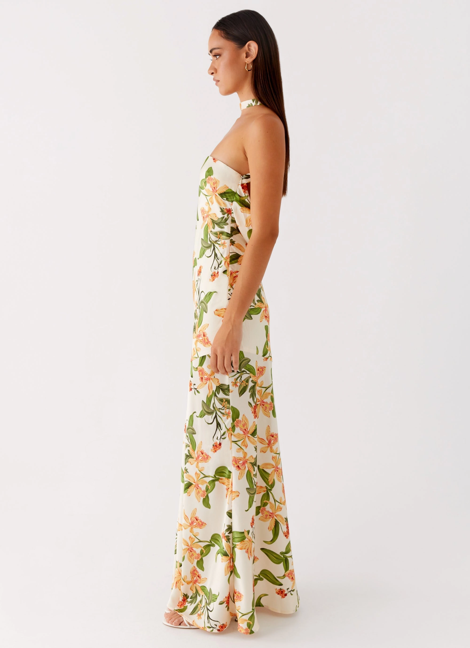 ElasticWaistband Damali Satin Maxi Dress - Floral Print