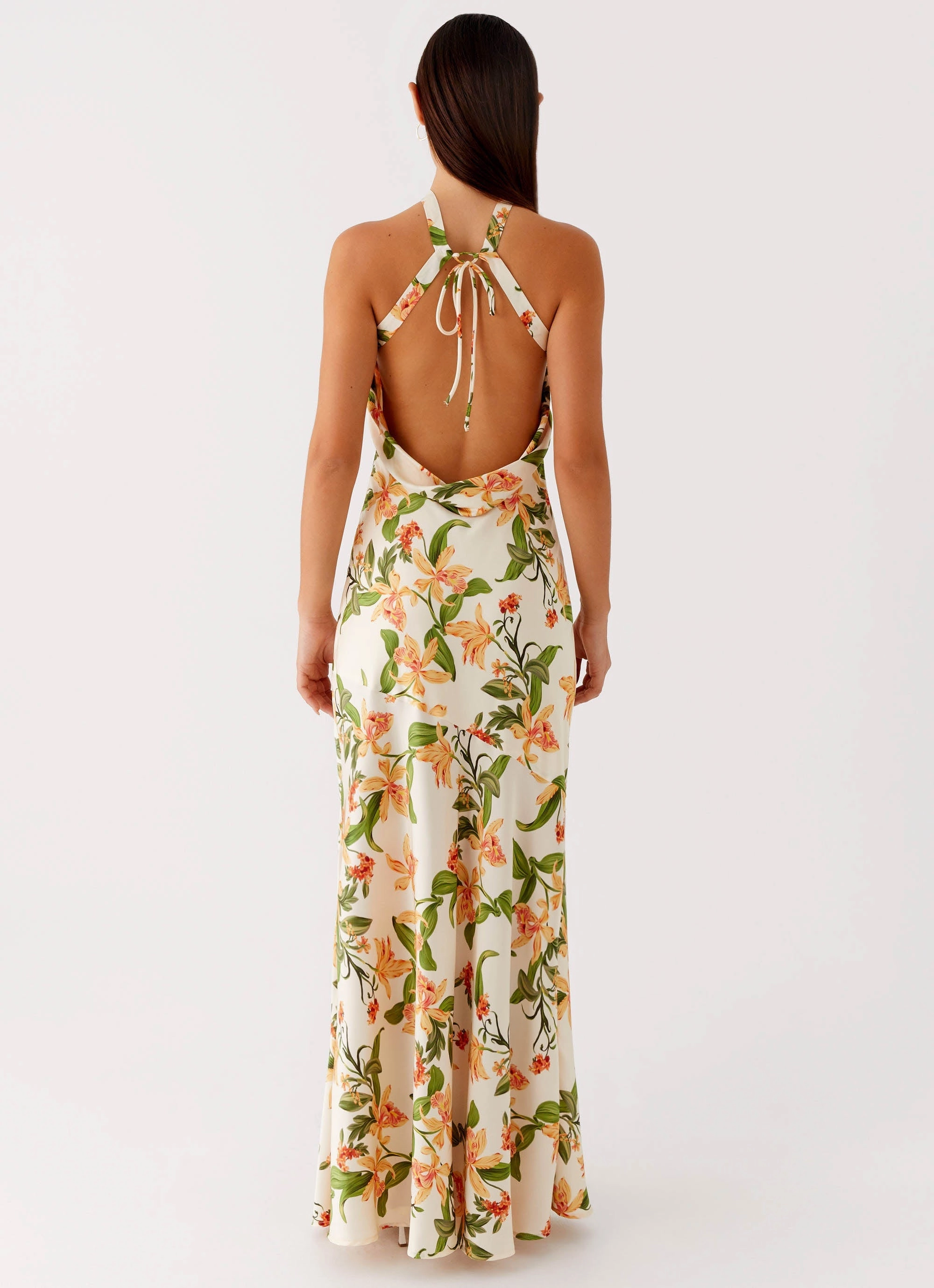 Sage Detail Damali Satin Maxi Dress - Floral Print