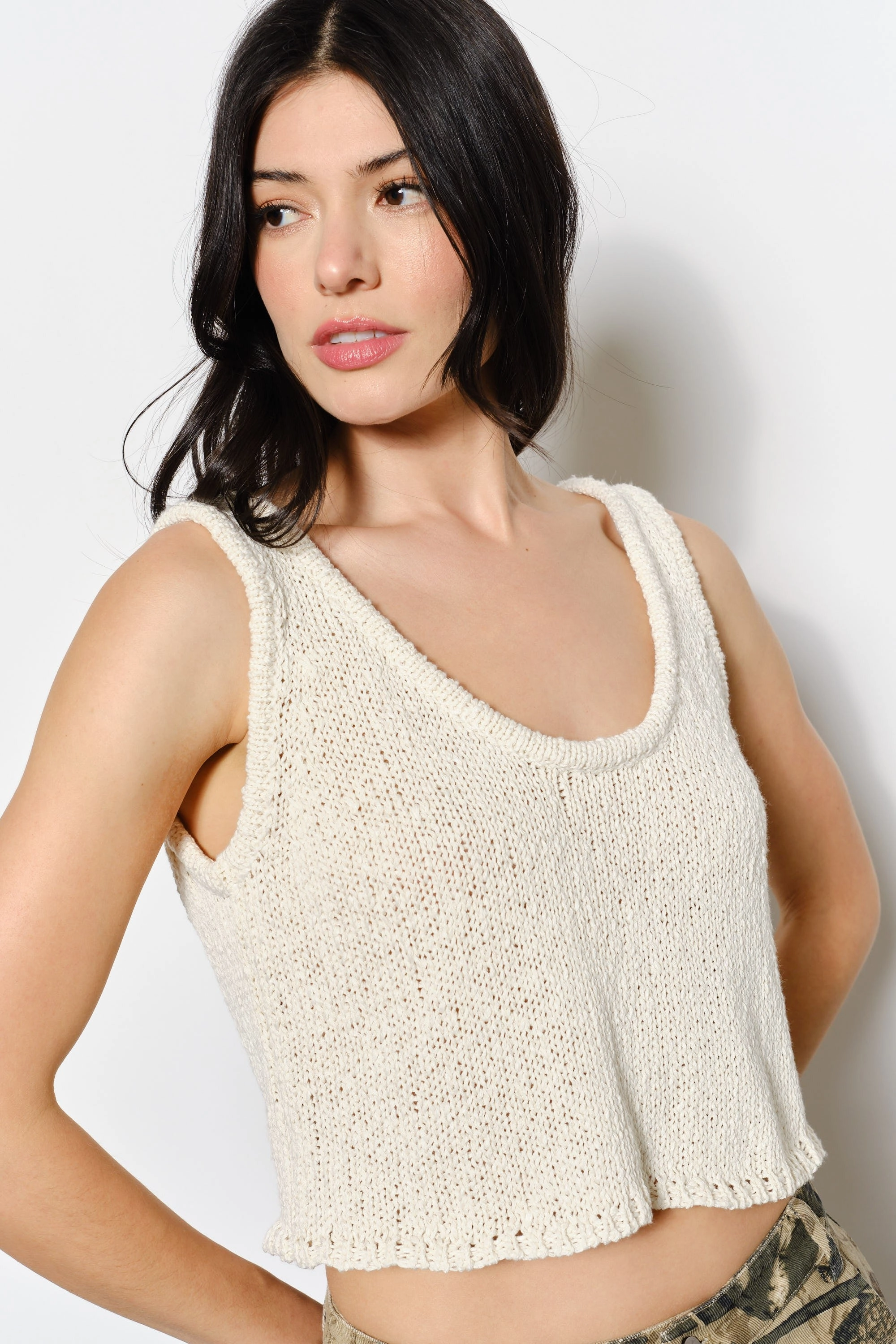 Dani Boucle Tank Top - Ivory Ethically Sourced Yarn