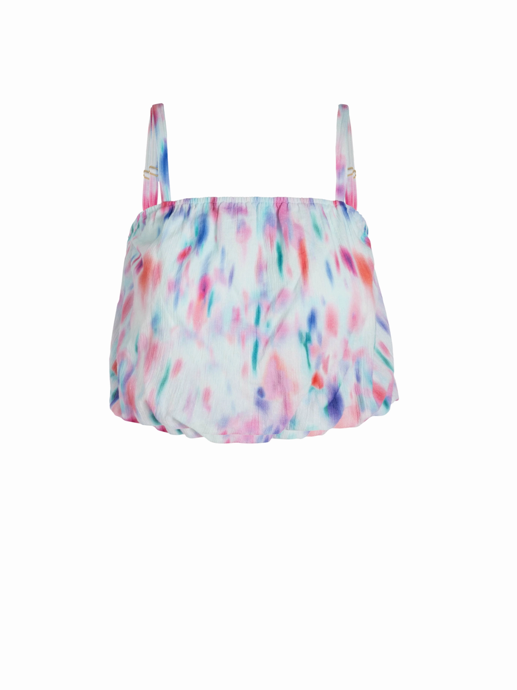 NonFade Dye Stretch Woven Material Dani Top In Hazy Ikat Seafoam