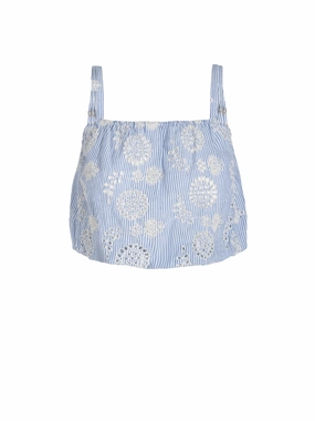 Moisture Management Fabric Sport Top Dani Top In Sky/Natural Eyelet