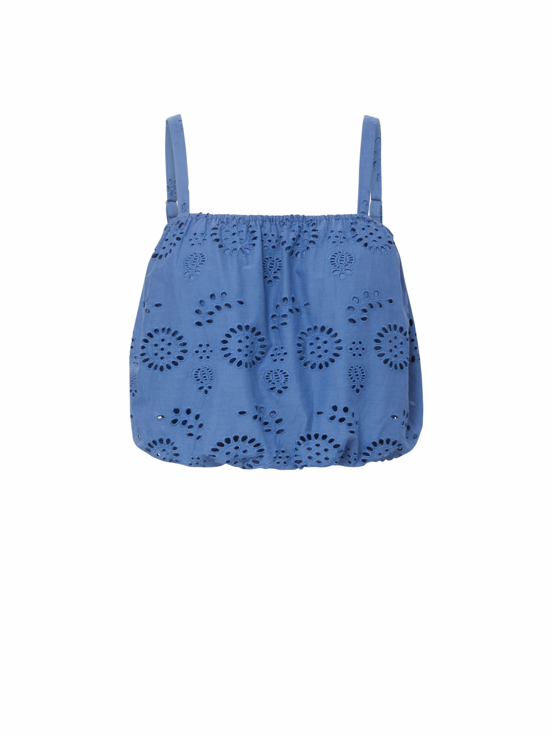Dani Top In Steel Blue San Andr??s Eyelet Petal Sleeve Architecture