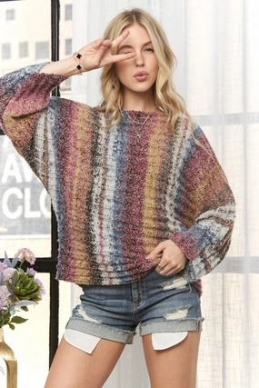 Danielle Multi Color Sweater Top Natural Fiber Blend