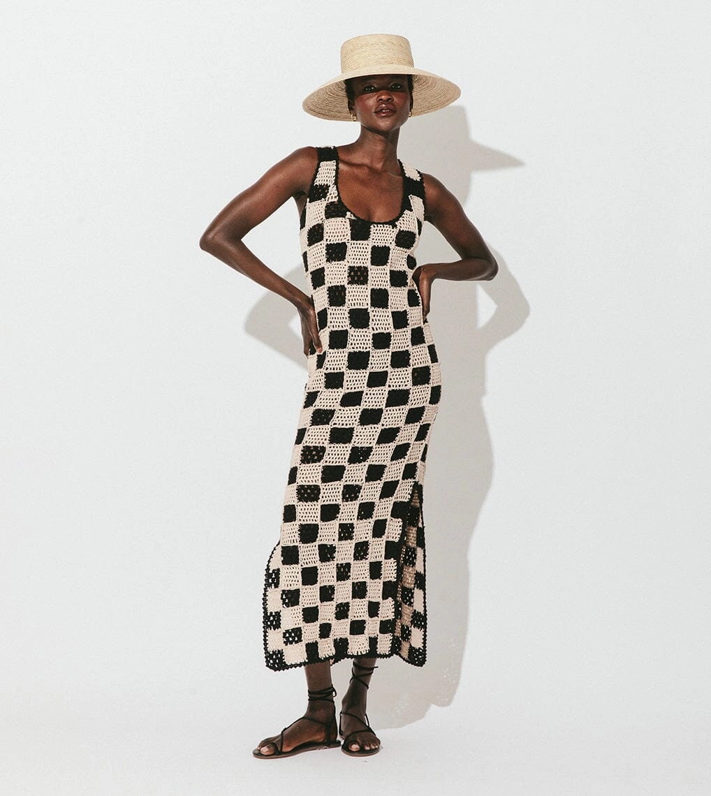 Danika Crochet Dress | Black/White Low Profile Seaming AntiSnagYarnProcessing