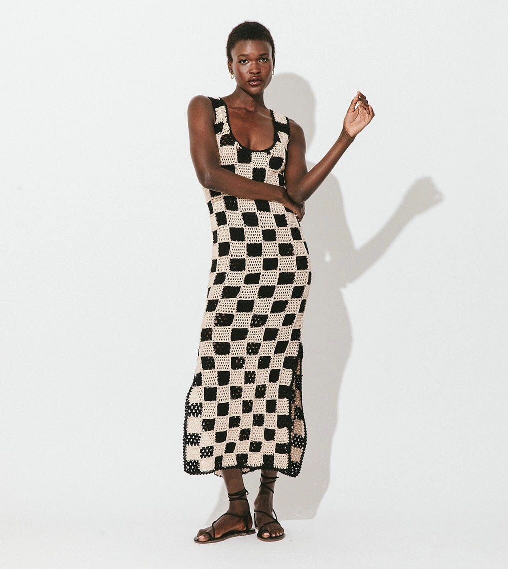 Danika Crochet Dress | Black/White Cozy Sweater Versatile Style