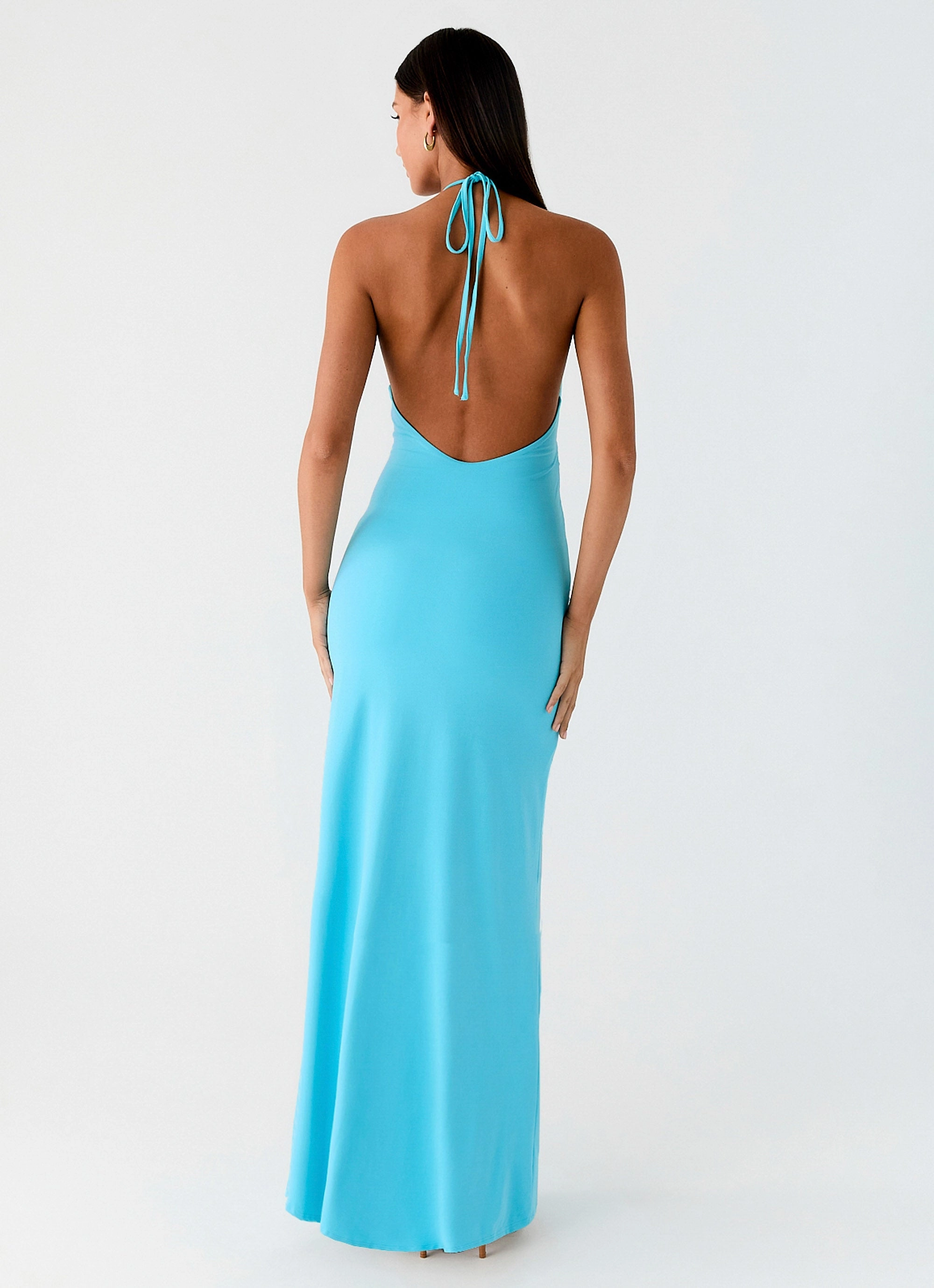 Night Out Everyday Ready Dare Me Halter Maxi Dress - Aqua Blue