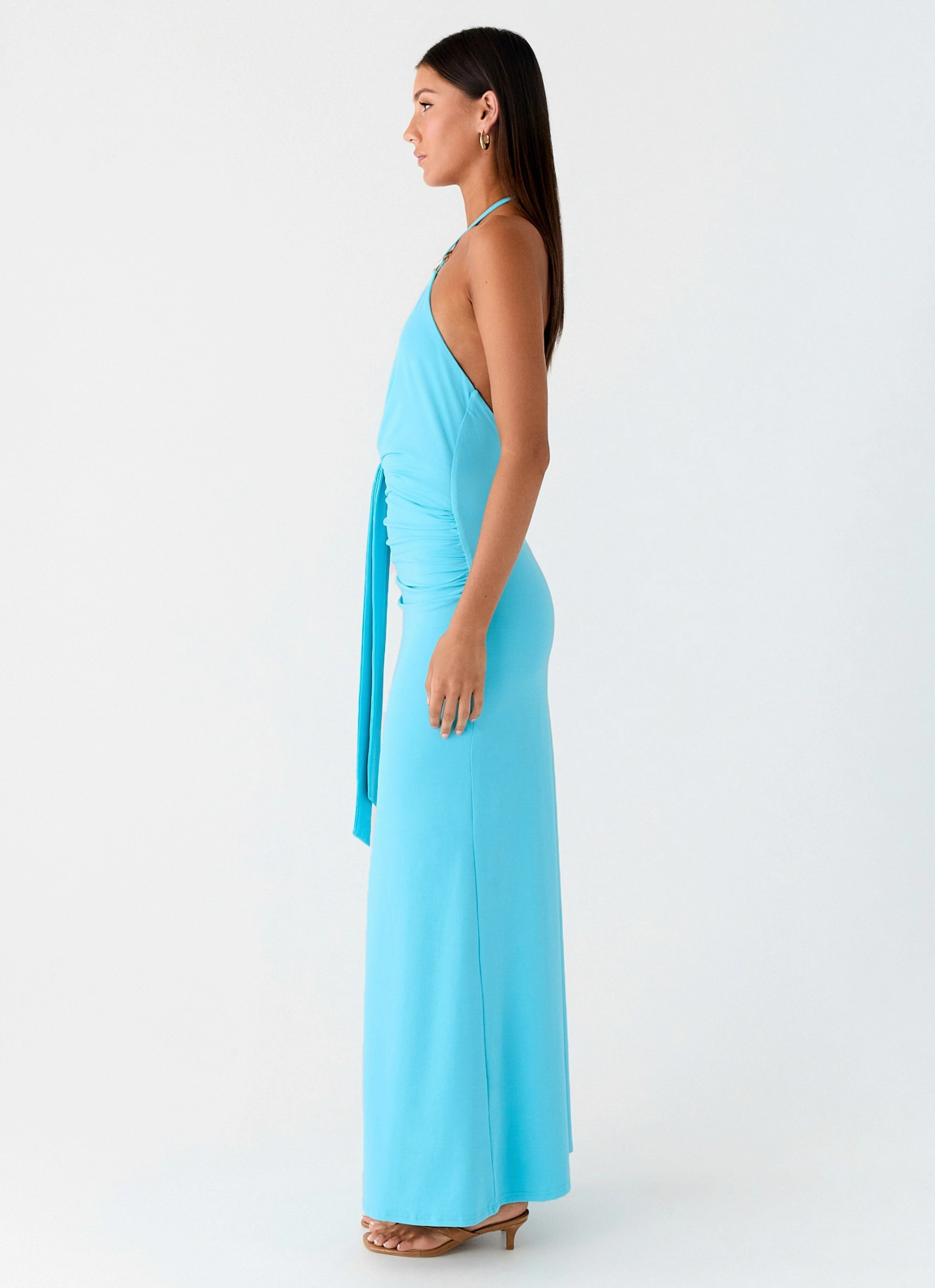 Petite-Size Sweetheart-Neck Dare Me Halter Maxi Dress - Aqua Blue