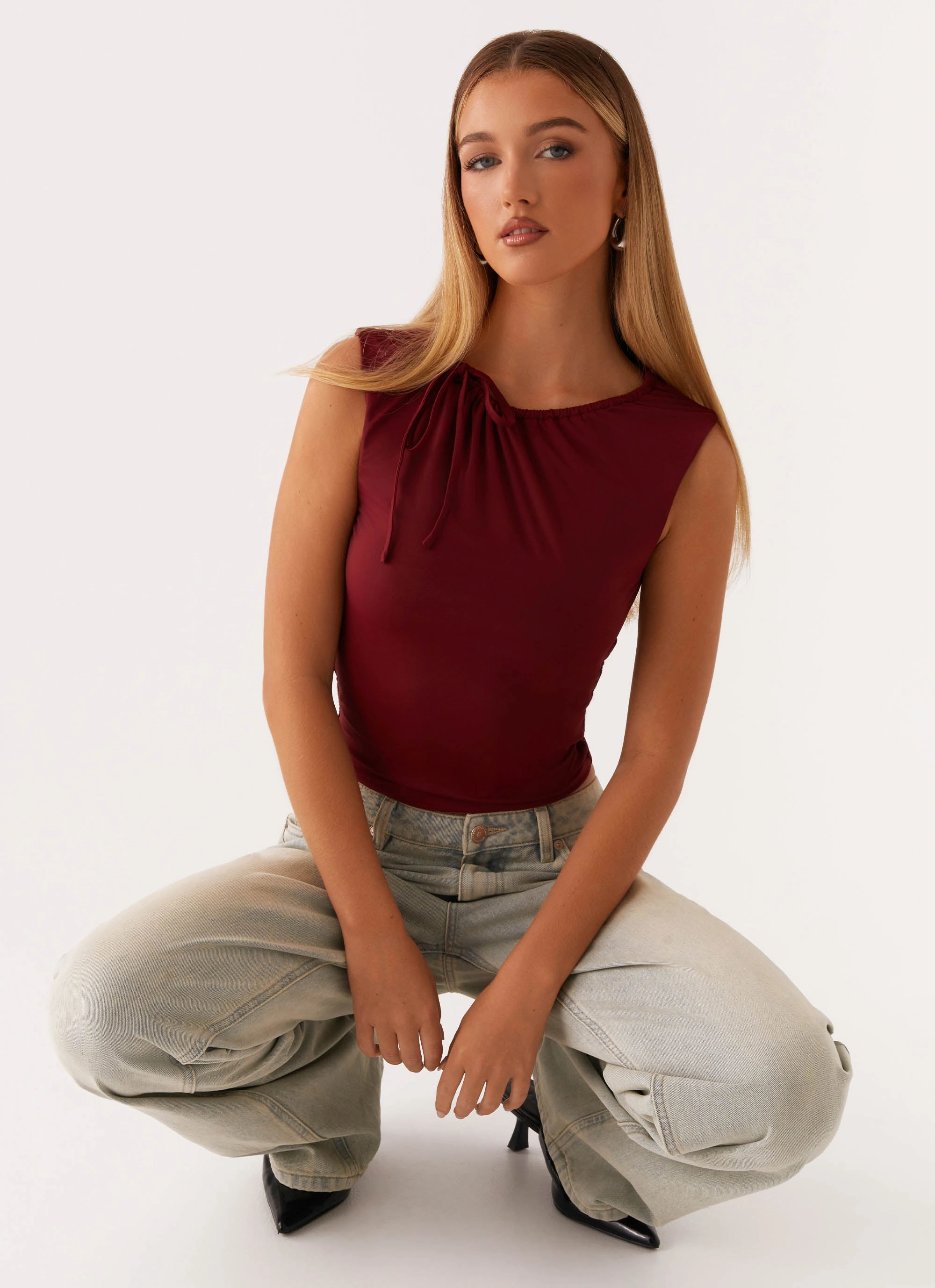 Double Layered Hem Wide Shoulder Cut Darlee Tank Top - Mulberry