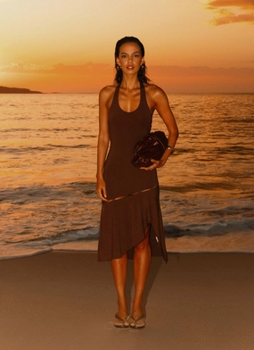 Clear Blush Fast Times Midi Dress - Chocolate