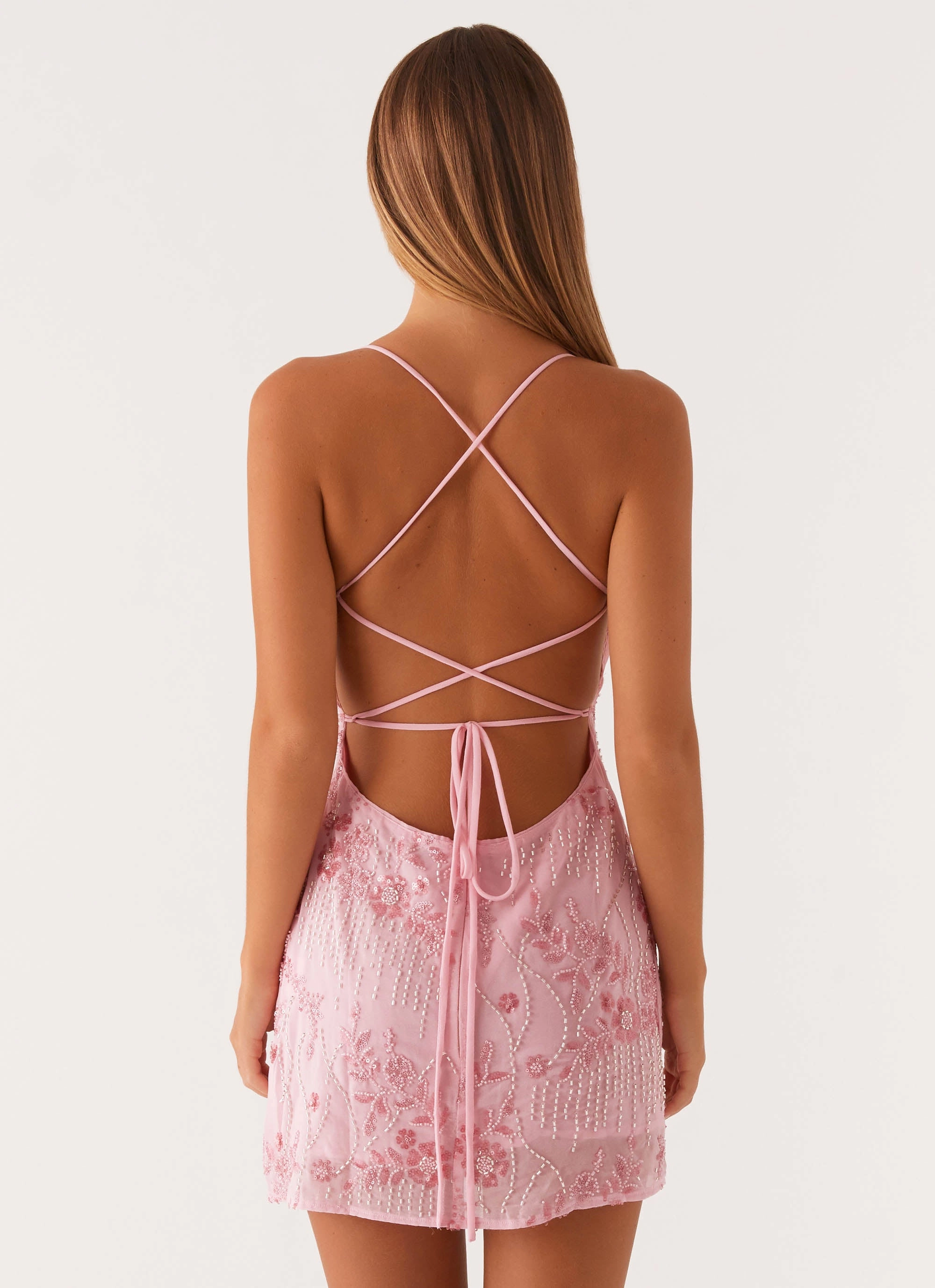 Vietta Sequin Cami Mini Dress - Pink Edge Detail