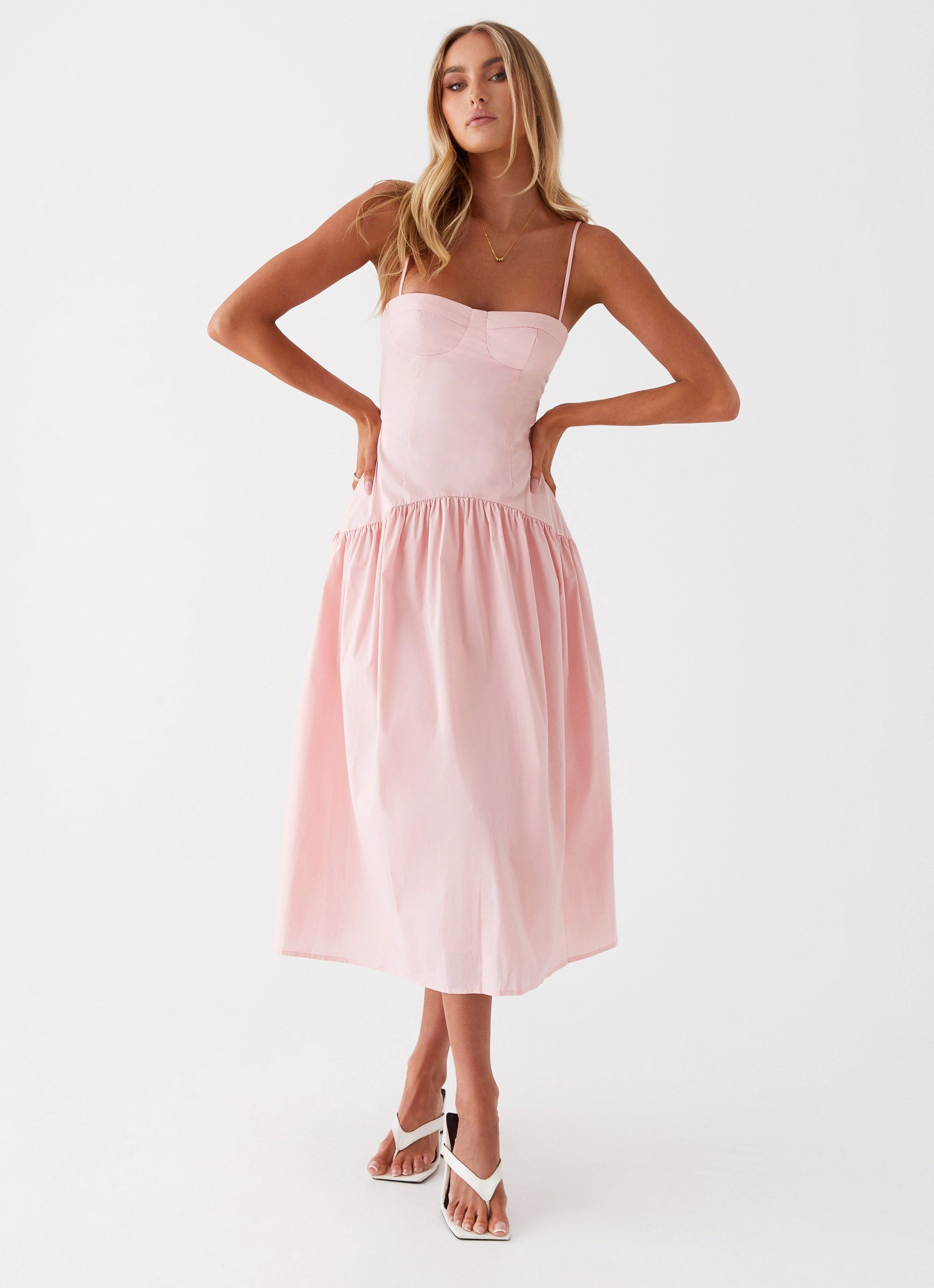 Yvette Corset Midi Dress - Pink Sharp Fit Light Weight
