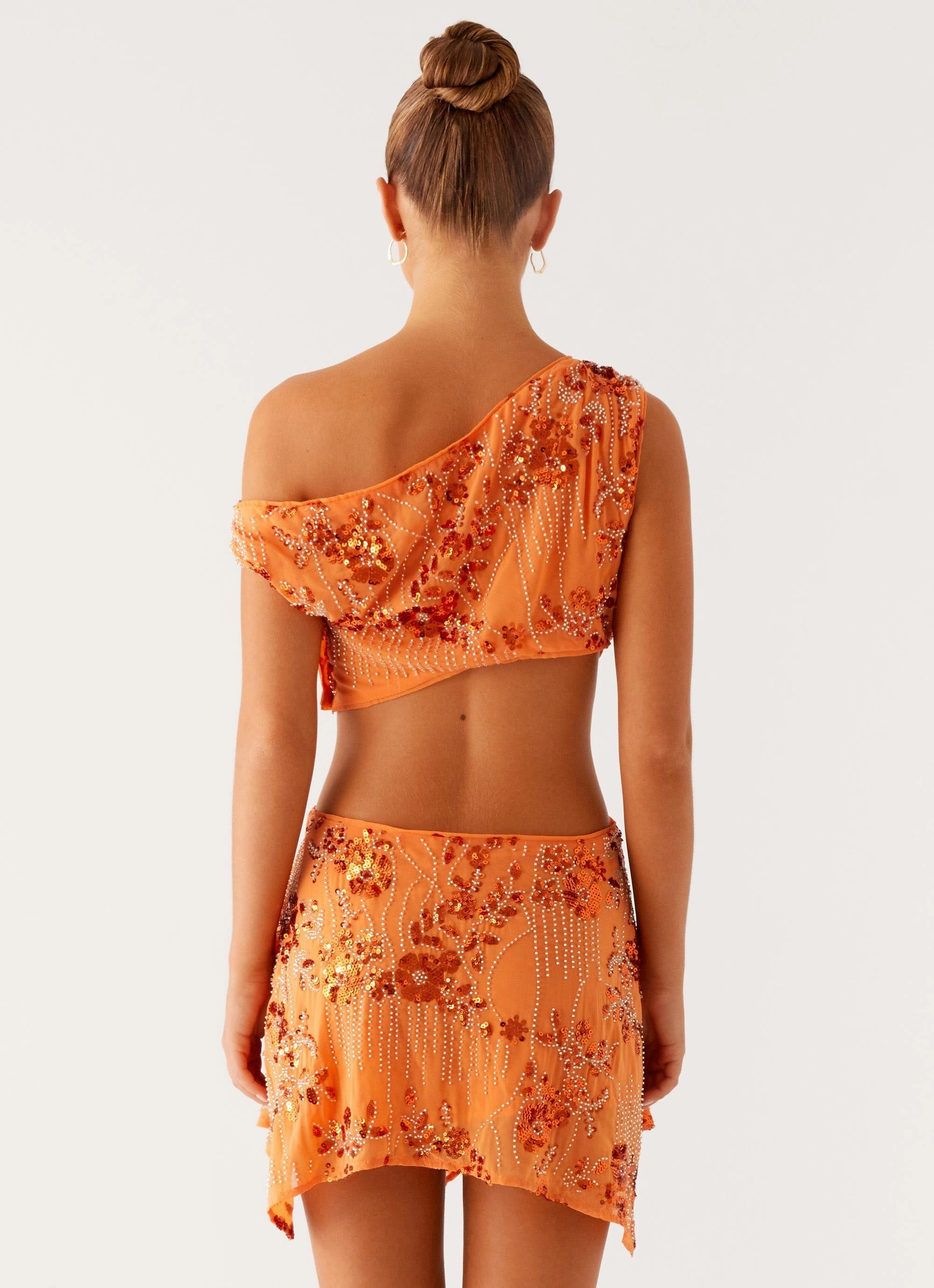 Unique Print Aletta Sequin Mini Dress - Orange