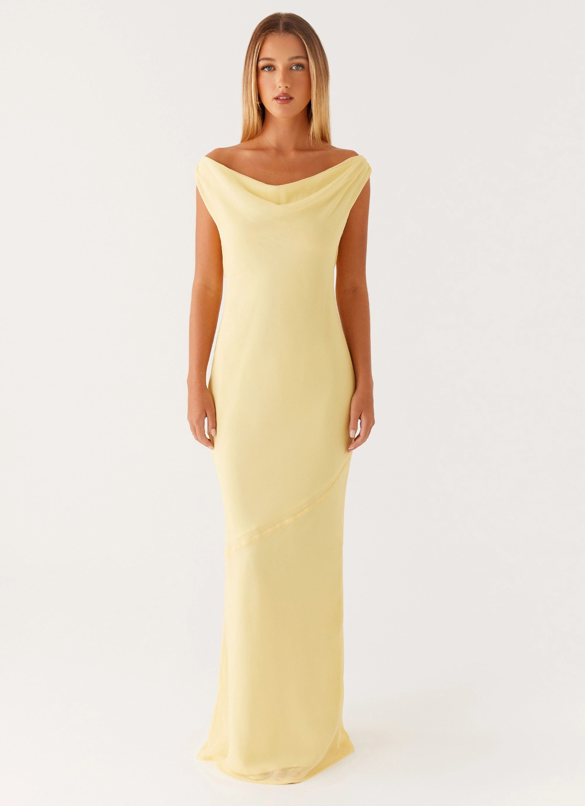 Brittany Chiffon Maxi Dress - Pastel Yellow Flow Friendly Office Mood