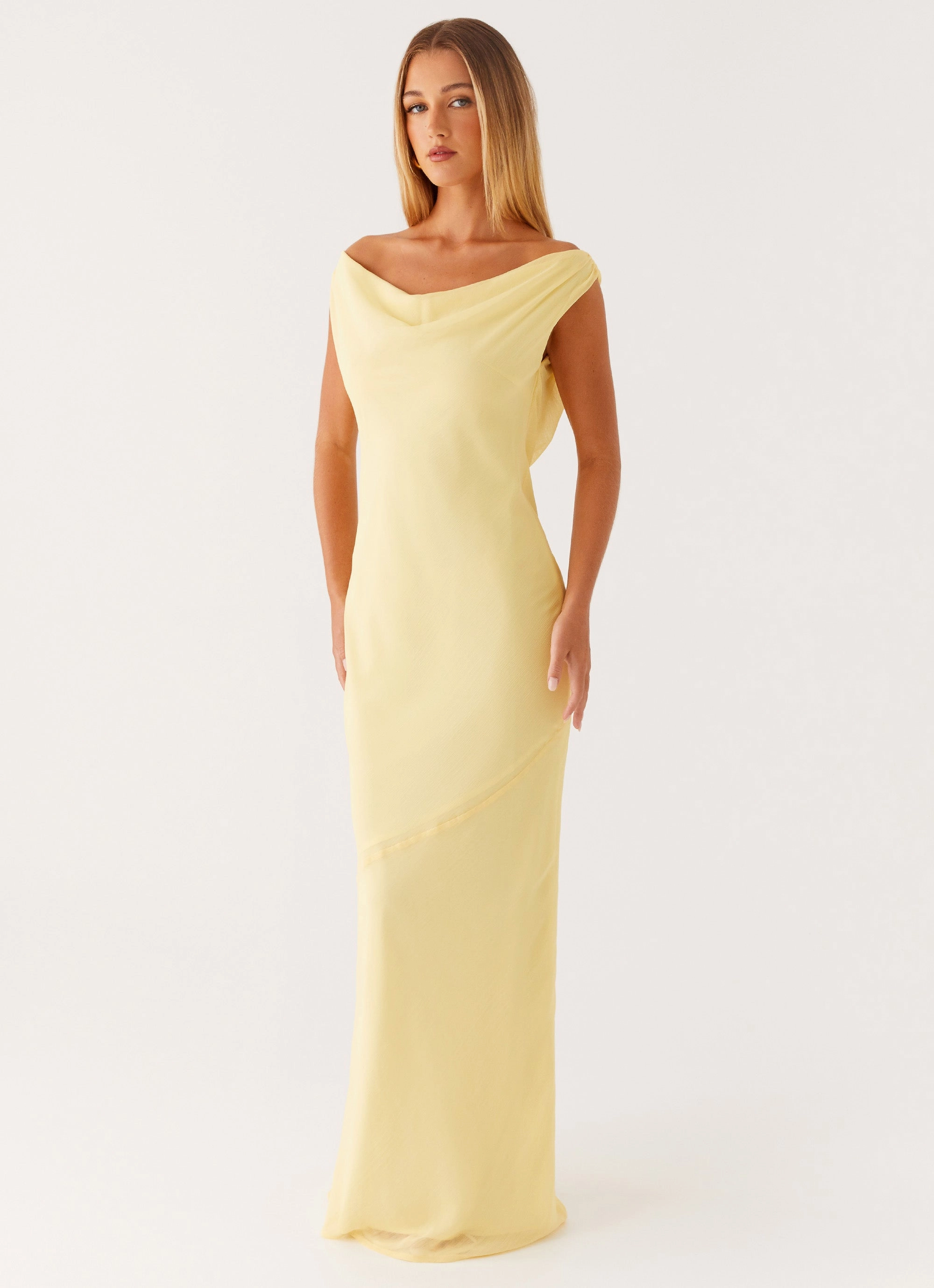 Lightweight warm-weather dress Formal dinner wear Brittany Chiffon Maxi Dress - Pastel Yellow